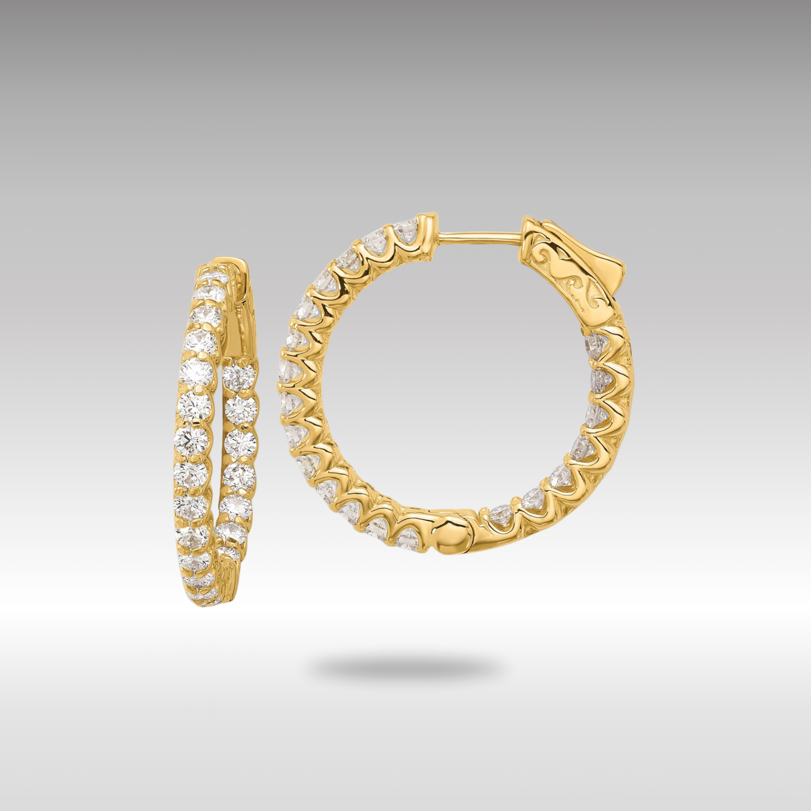 Gold 2.1ct 42-2.3mm In/Out Hoop with Safety Clasp Diamond Earrings - Model XE3269AA - Charlie & Co. Jewelry