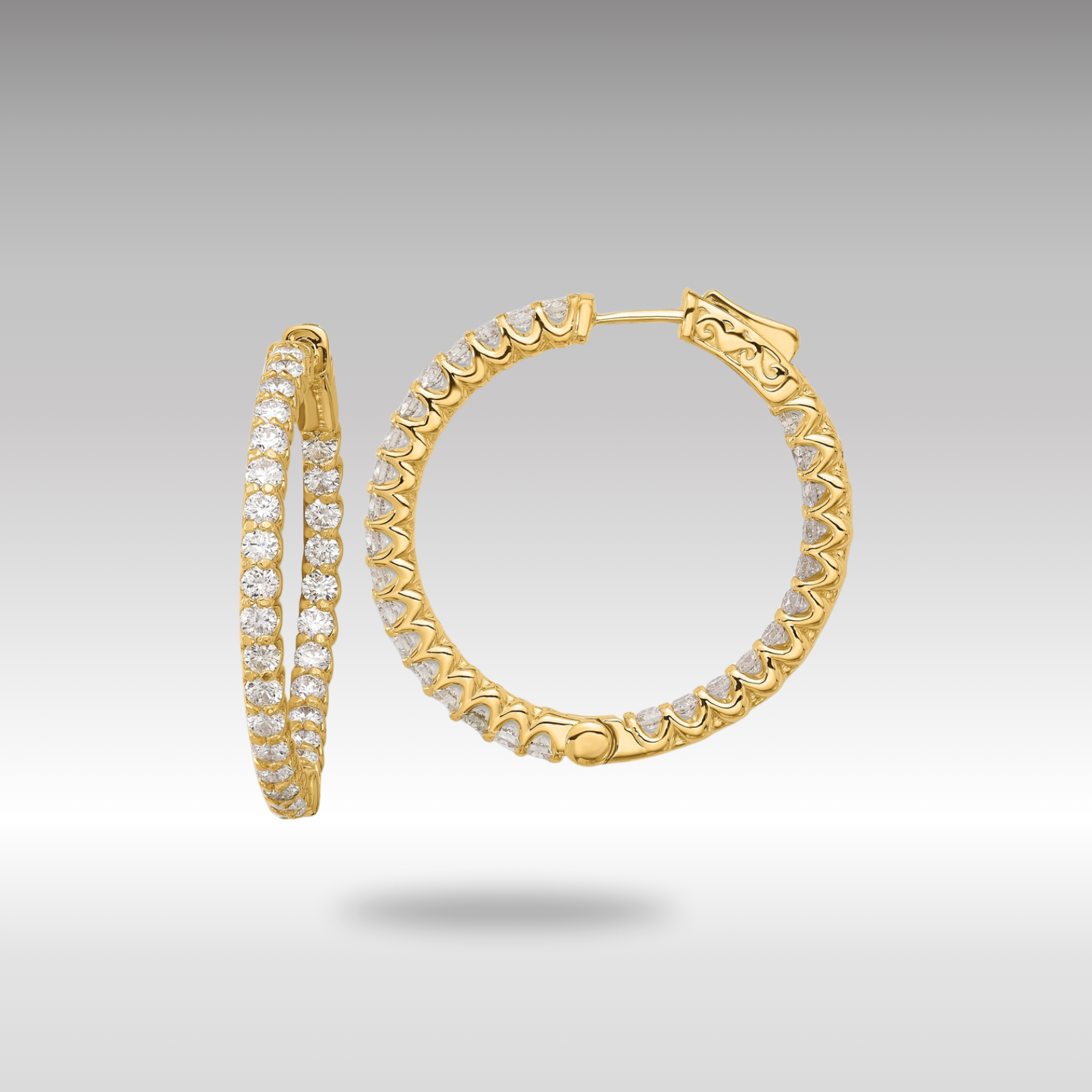 Gold 2.9ct 58-2.3mm In/Out Hoop with Safety Clasp Diamond Earrings - Model XE3270AA - Charlie & Co. Jewelry