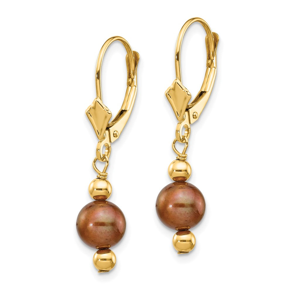 Gold 5-6mm Semi-round Brown FW Cultured Pearl Leverback Earrings - Model XF211 - Charlie & Co. Jewelry