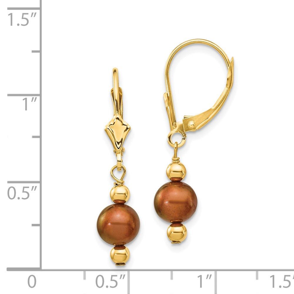 Gold 5-6mm Semi-round Brown FW Cultured Pearl Leverback Earrings - Model XF211 - Charlie & Co. Jewelry