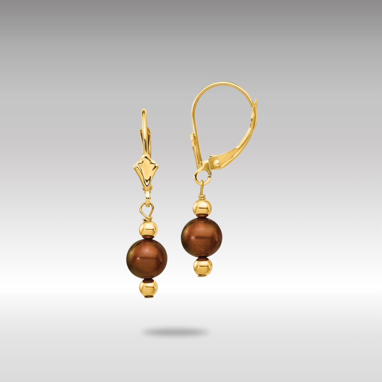 Gold 5-6mm Semi-round Brown FW Cultured Pearl Leverback Earrings - Model XF211 - Charlie & Co. Jewelry