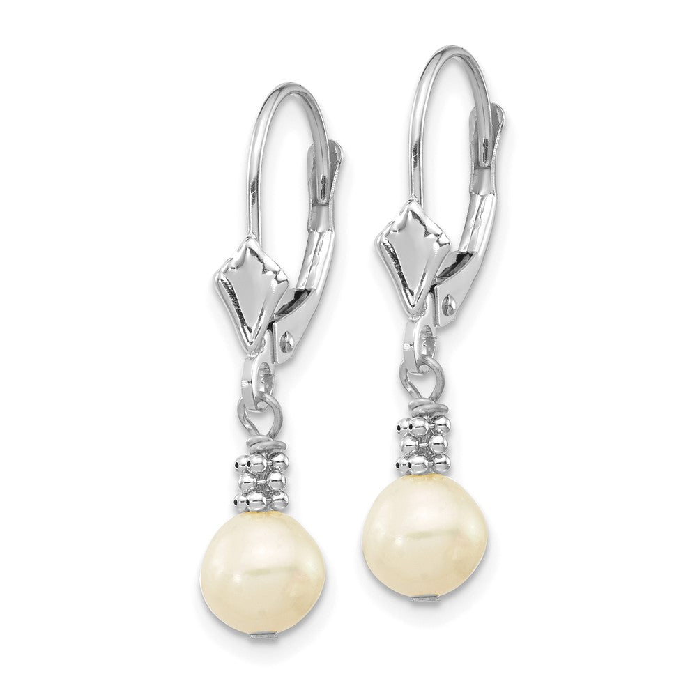 White Gold 5-6mm White Semi-round FWC Pearl Leverback Earrings - Model XF215 - Charlie & Co. Jewelry