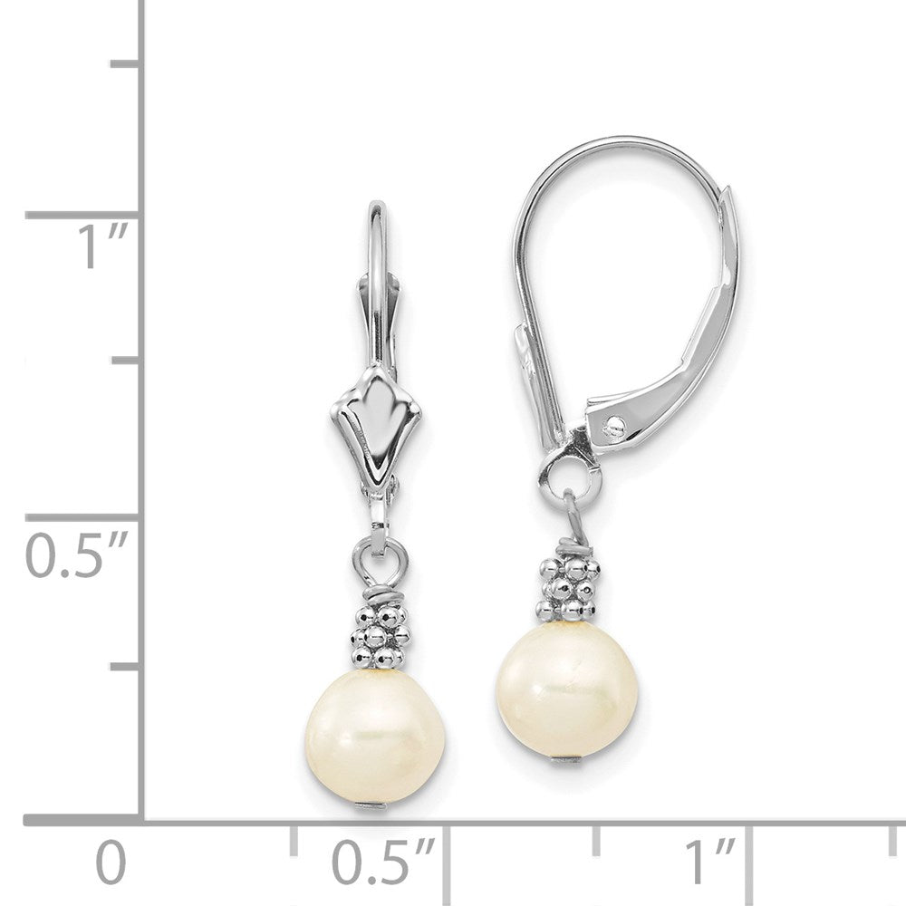 White Gold 5-6mm White Semi-round FWC Pearl Leverback Earrings - Model XF215 - Charlie & Co. Jewelry