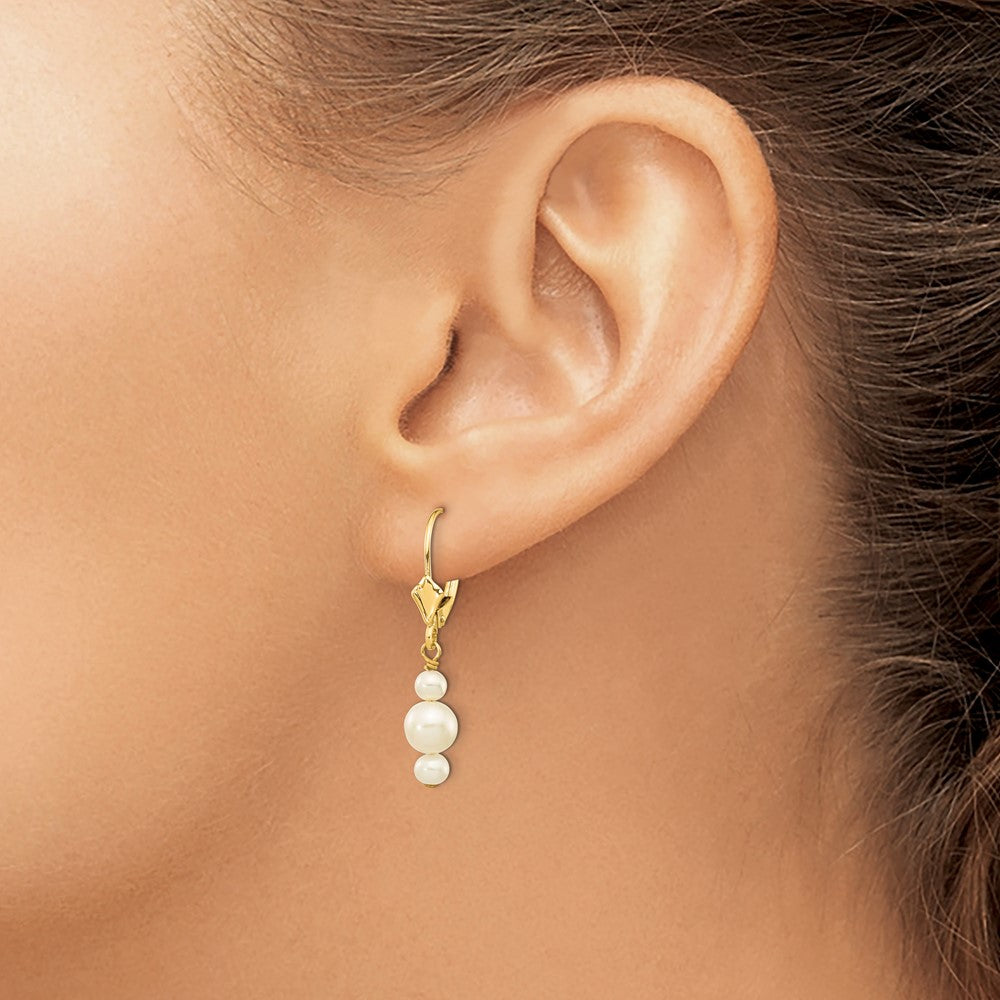 Gold 3-3.5mm and 5-5.5mm Semi-Round FWC Pearl Leverback Dangle Earrings - Model XF436E - Charlie & Co. Jewelry