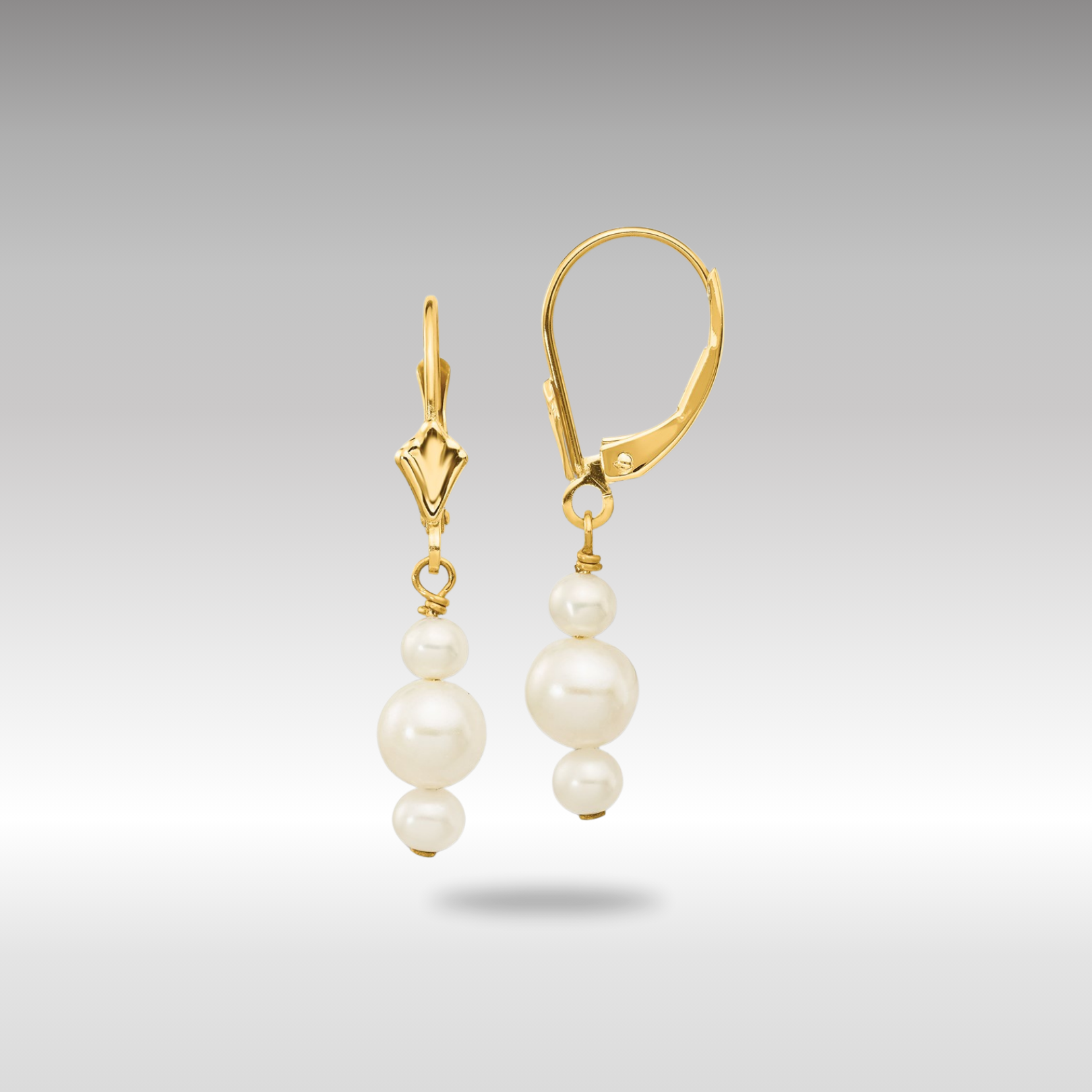 Gold 3-3.5mm and 5-5.5mm Semi-Round FWC Pearl Leverback Dangle Earrings - Model XF436E - Charlie & Co. Jewelry