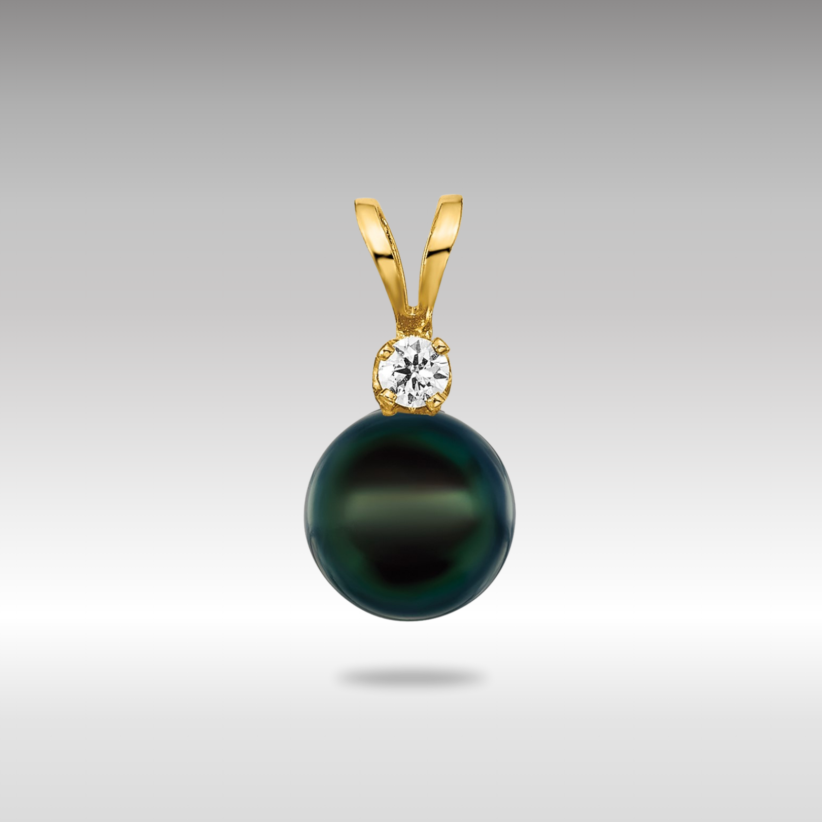 Gold Black Round Saltwater Akoya Cultured Pearl Diamond Pendant - Model XF476B - Charlie & Co. Jewelry