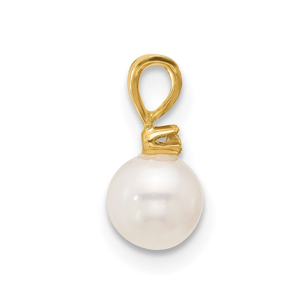 Gold 5-6mm Round White Freshwater Cultured Pearl Diamond Pendant - Model XF509 - Charlie & Co. Jewelry