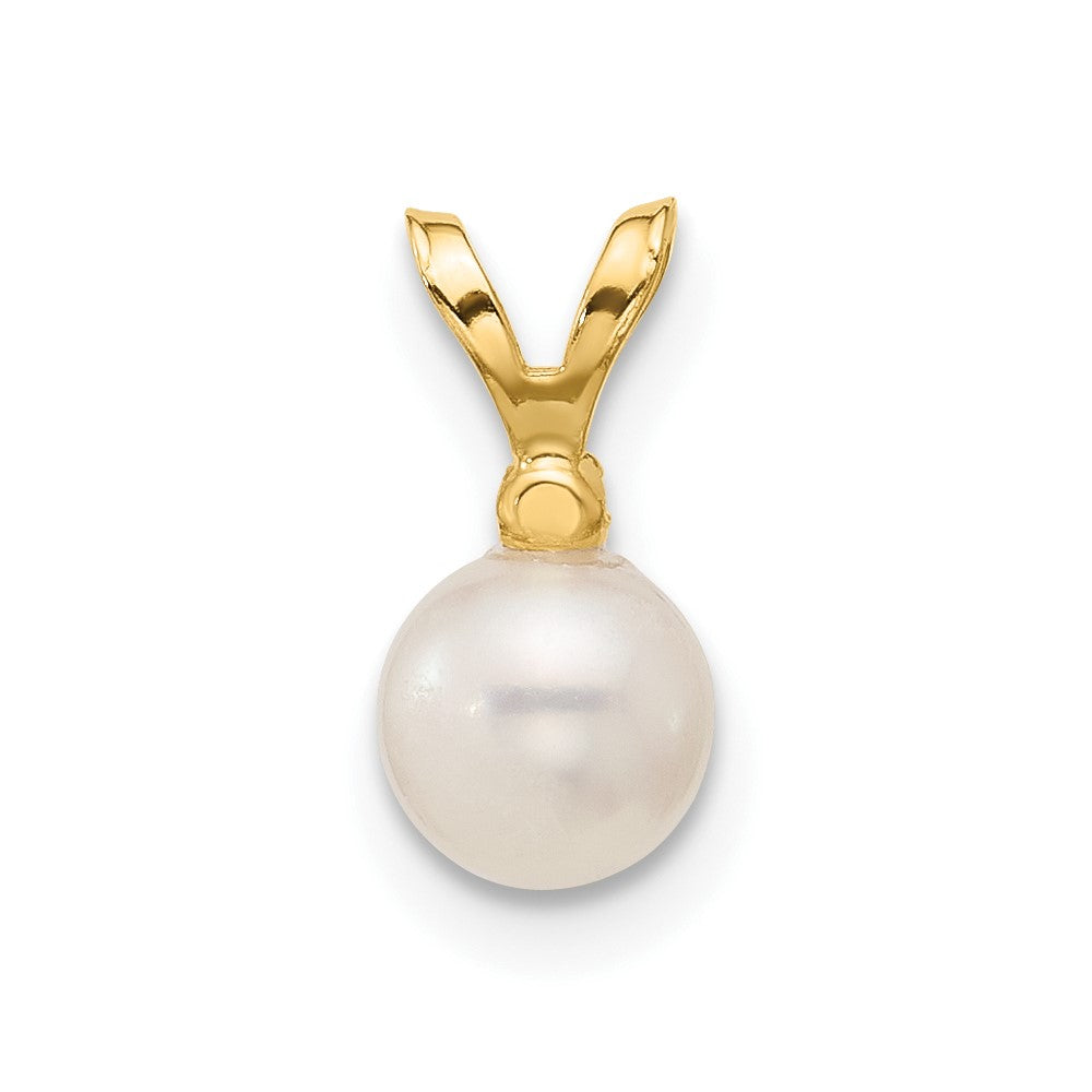 Gold 5-6mm Round White Freshwater Cultured Pearl Diamond Pendant - Model XF509 - Charlie & Co. Jewelry