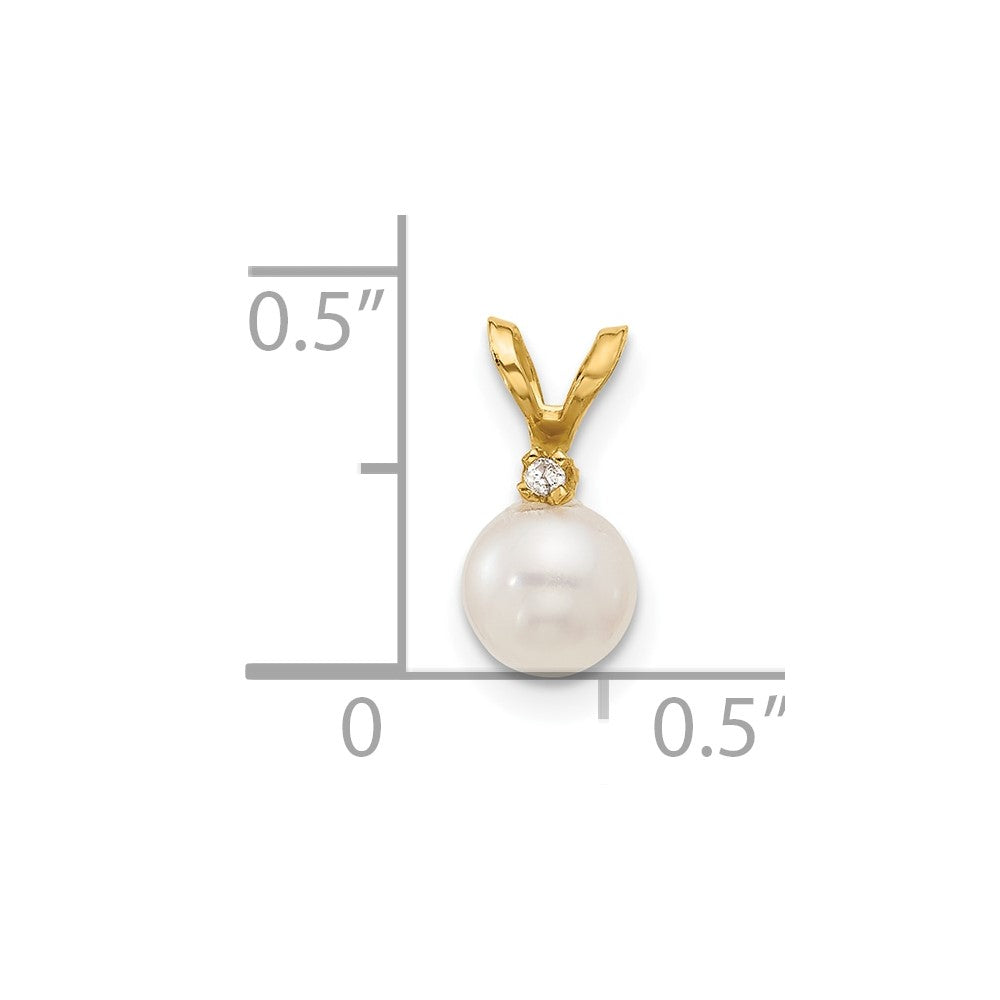 Gold 5-6mm Round White Freshwater Cultured Pearl Diamond Pendant - Model XF509 - Charlie & Co. Jewelry