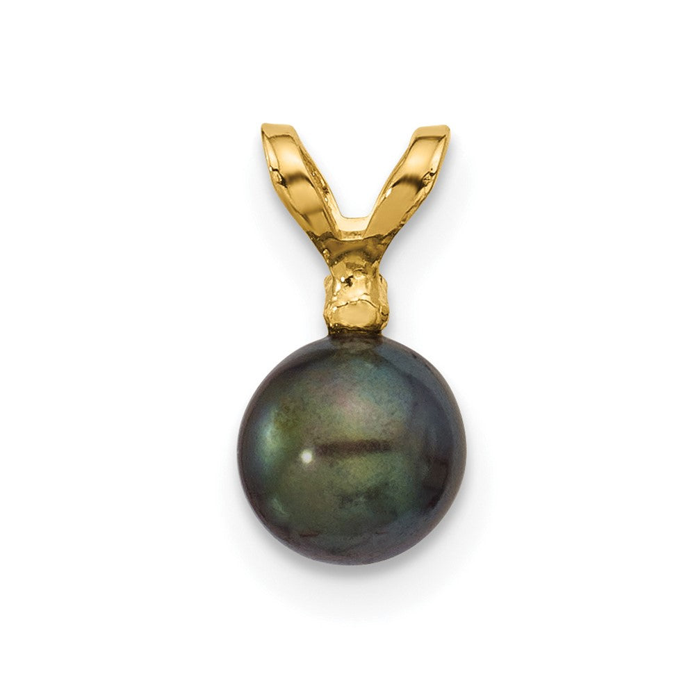 Gold 5-6mm Round Black FWC Pearl and .01ct Diamond Pendant - Model XF509PB - Charlie & Co. Jewelry