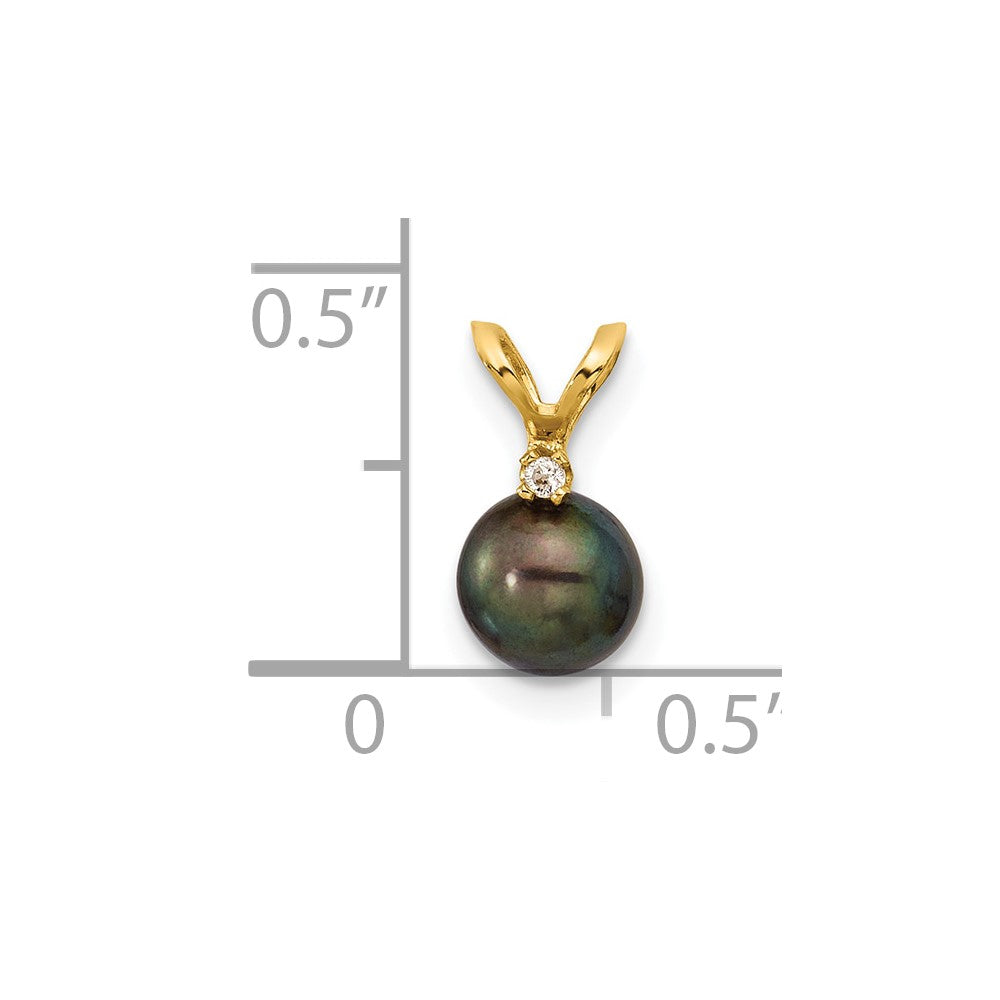 Gold 5-6mm Round Black FWC Pearl and .01ct Diamond Pendant - Model XF509PB - Charlie & Co. Jewelry