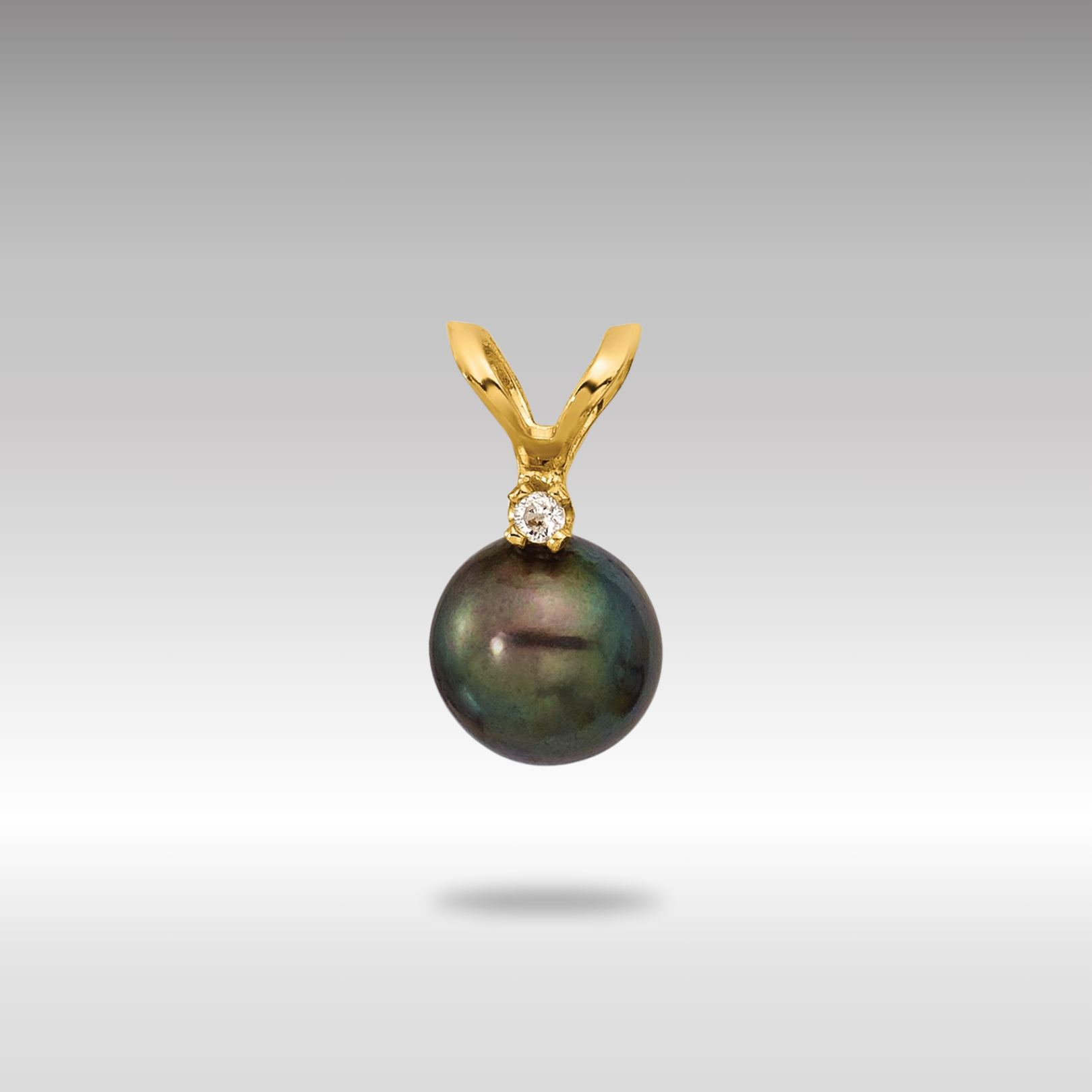 Gold 5-6mm Round Black FWC Pearl and .01ct Diamond Pendant - Model XF509PB - Charlie & Co. Jewelry