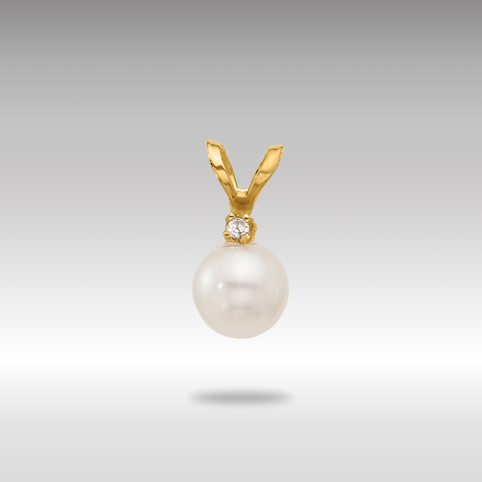 Gold 5-6mm Round White Freshwater Cultured Pearl Diamond Pendant - Model XF509 - Charlie & Co. Jewelry