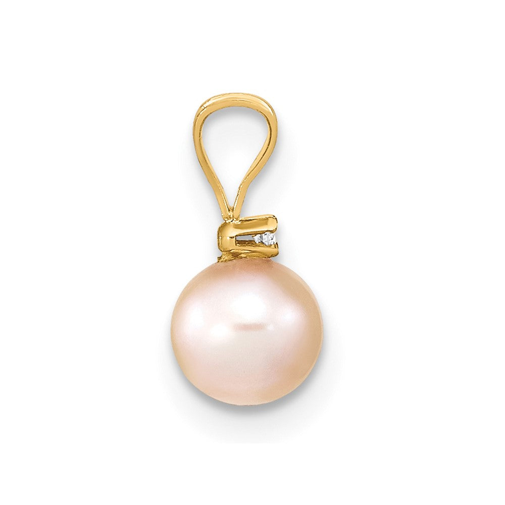 Gold 5-6mm Round Pink Freshwater Cultured Pearl Diamond Pendant - Model XF513 - Charlie & Co. Jewelry