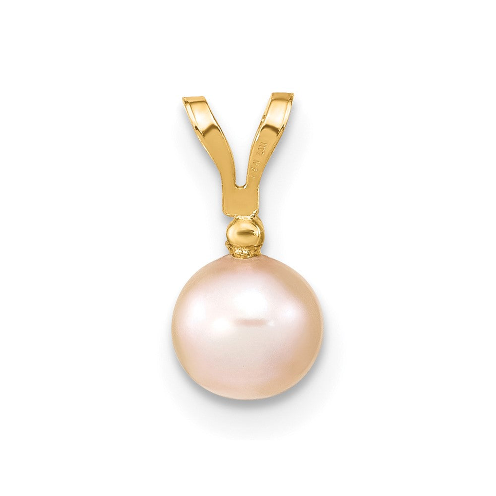 Gold 5-6mm Round Pink Freshwater Cultured Pearl Diamond Pendant - Model XF513 - Charlie & Co. Jewelry