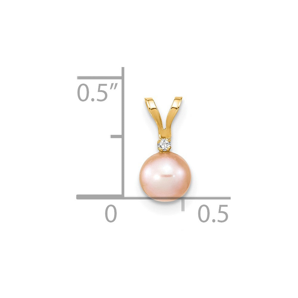 Gold 5-6mm Round Pink Freshwater Cultured Pearl Diamond Pendant - Model XF513 - Charlie & Co. Jewelry