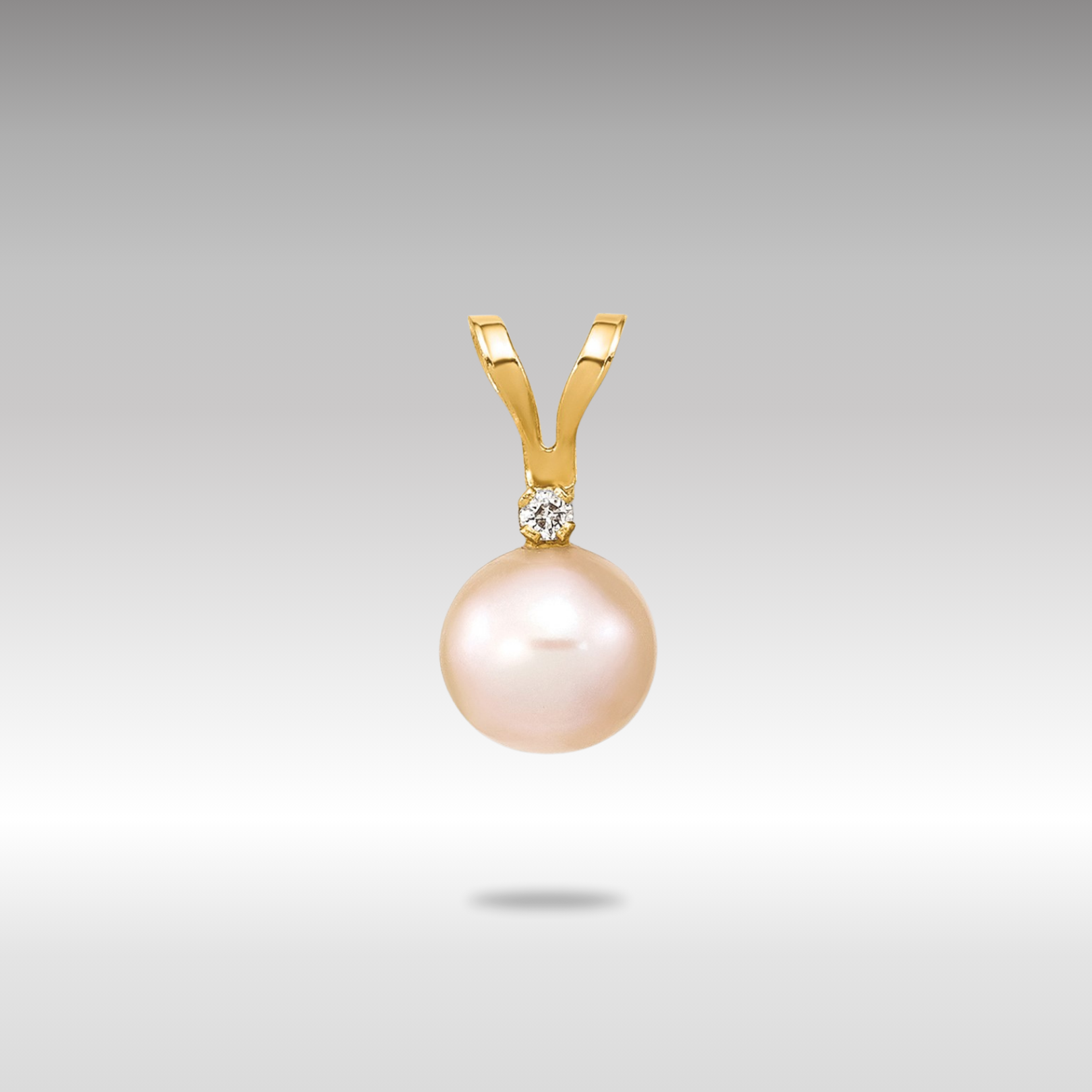 Gold 5-6mm Round Pink Freshwater Cultured Pearl Diamond Pendant - Model XF513 - Charlie & Co. Jewelry