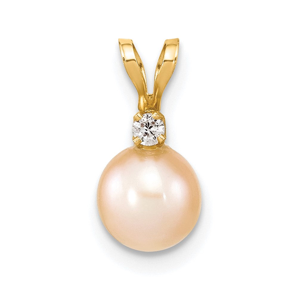 Charlie & Co Jewelry | 14k 6-7mm Pink Round Freshwater Cultured Pearl And .03 Carat Diamond Pendant - Model XF515