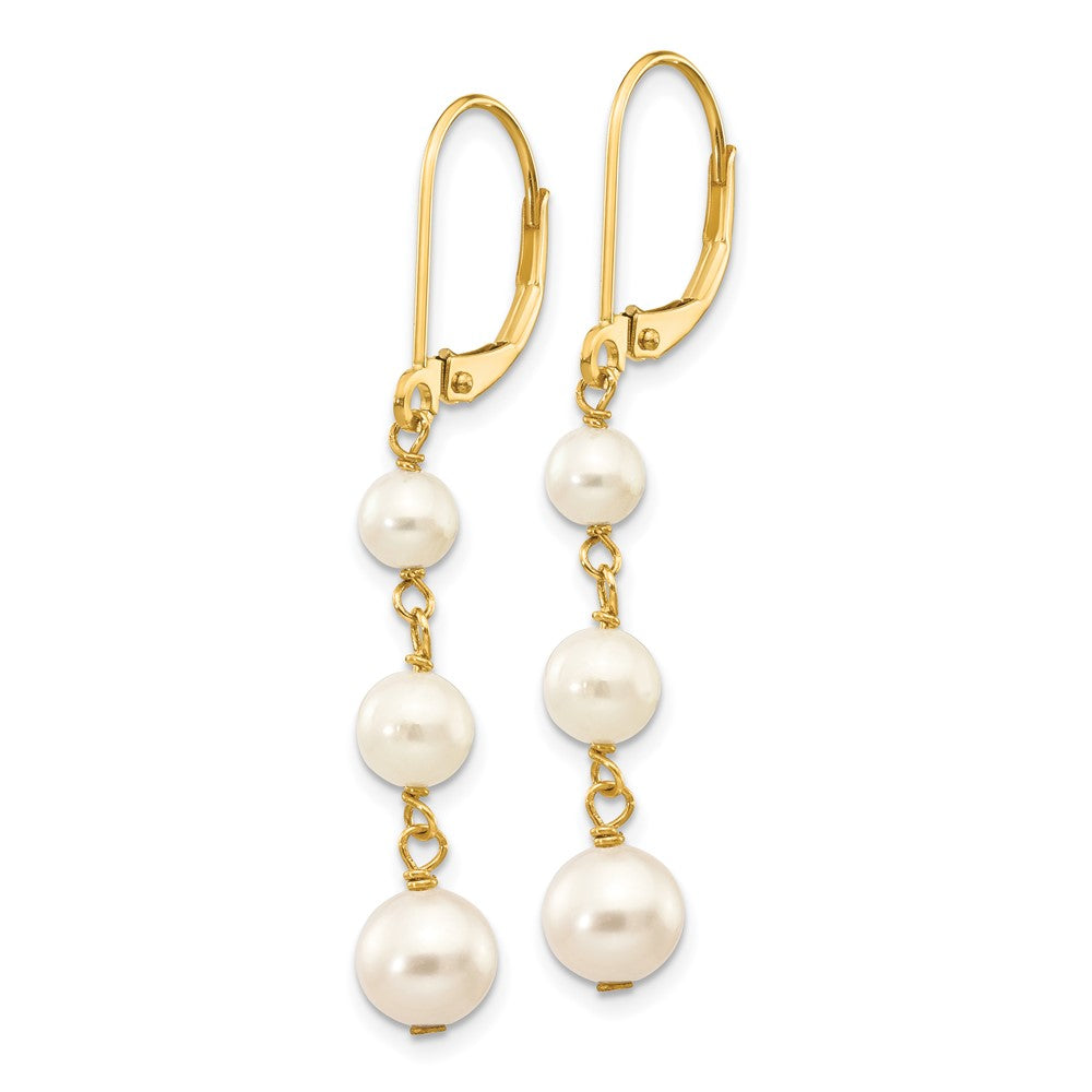 Gold 4-6mm Semi-round FW Cultured Pearl Graduated Leverback Earrings Model-XF569 - Charlie & Co. Jewelry