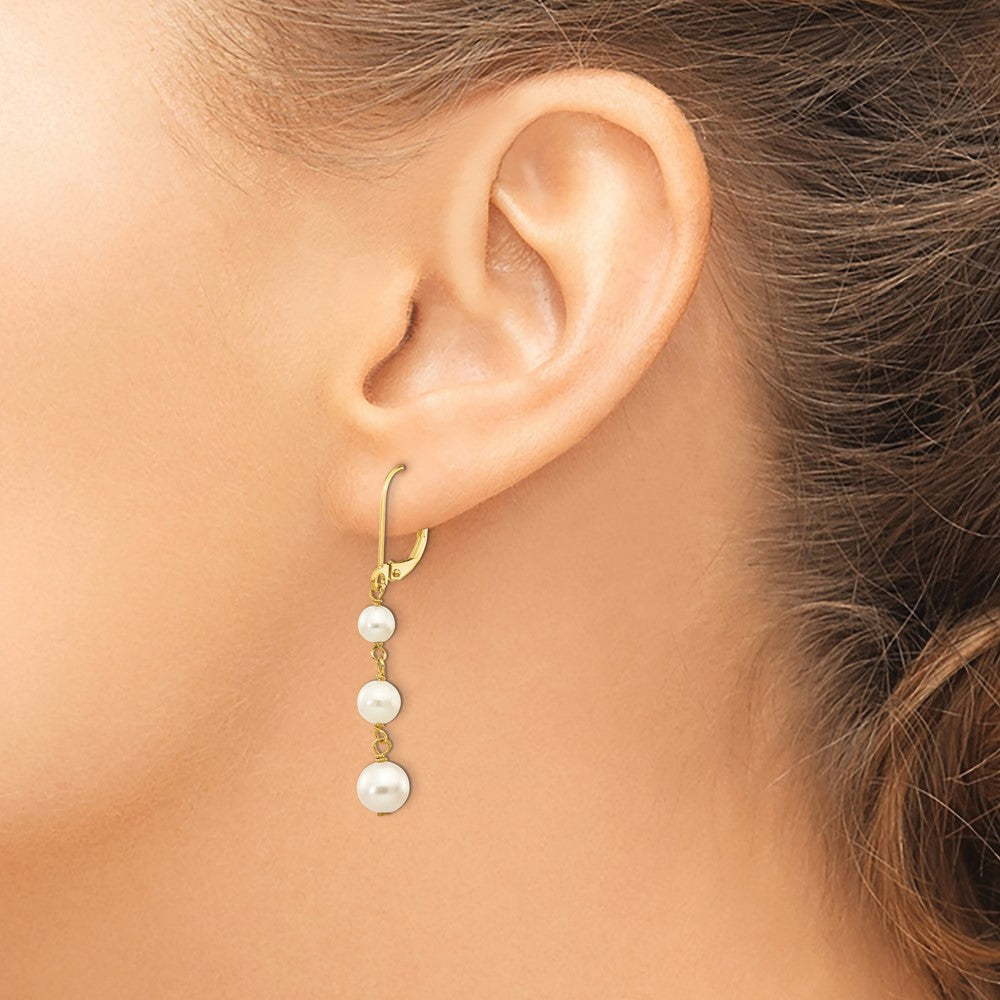 Gold 4-6mm Semi-round FW Cultured Pearl Graduated Leverback Earrings Model-XF569 - Charlie & Co. Jewelry