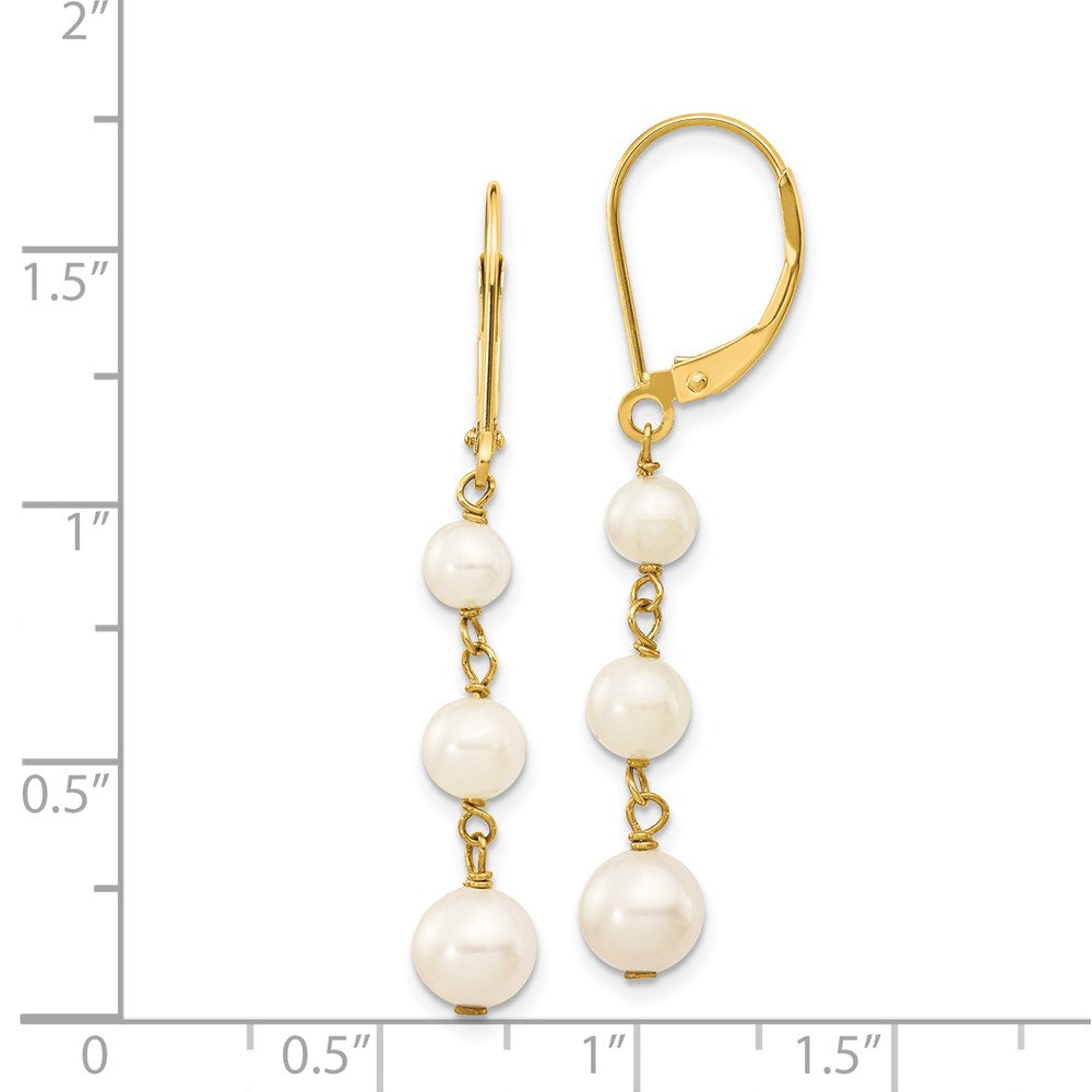 Gold 4-6mm Semi-round FW Cultured Pearl Graduated Leverback Earrings Model-XF569 - Charlie & Co. Jewelry