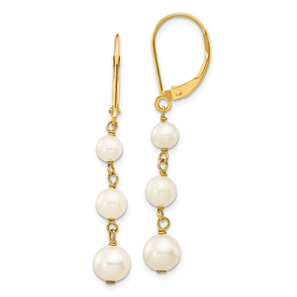 Gold 4-6mm Semi-round FW Cultured Pearl Graduated Leverback Earrings Model-XF569 - Charlie & Co. Jewelry