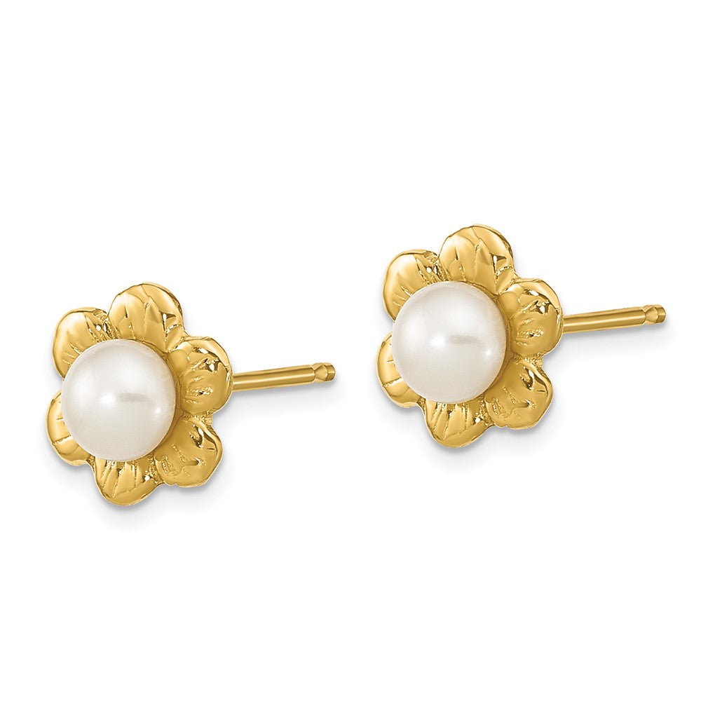 Gold 3-4mm White Button Freshwater Cultured Pearl Post Earrings - Model XF617E - Charlie & Co. Jewelry