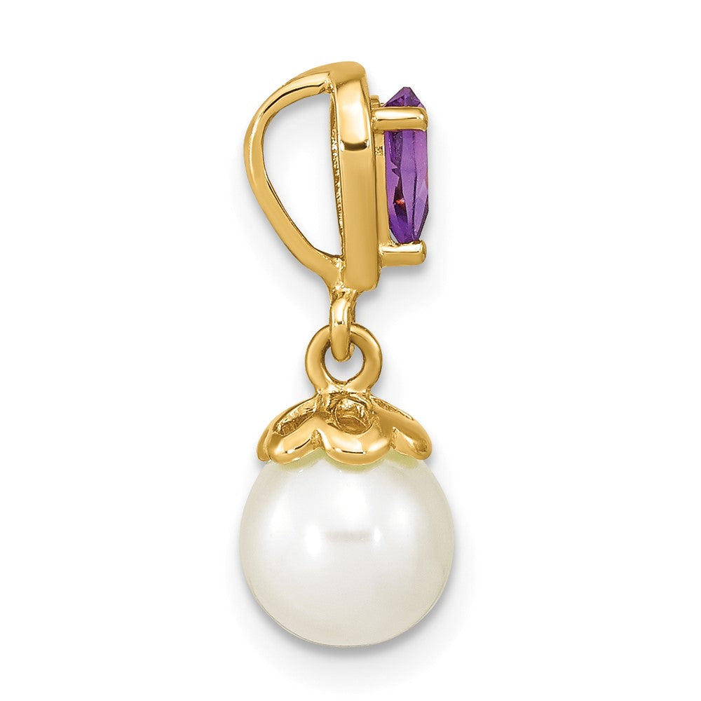 Charlie & Co Jewelry | 14k Gold W/ Amethyst & Freshwater Cultured Pearl Polished Chain Slide - Model XF642AM