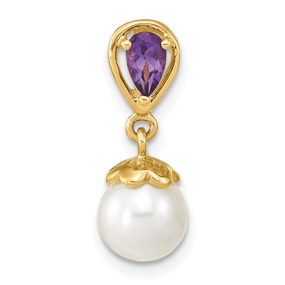 Charlie & Co Jewelry | 14k Gold W/ Amethyst & Freshwater Cultured Pearl Polished Chain Slide - Model XF642AM