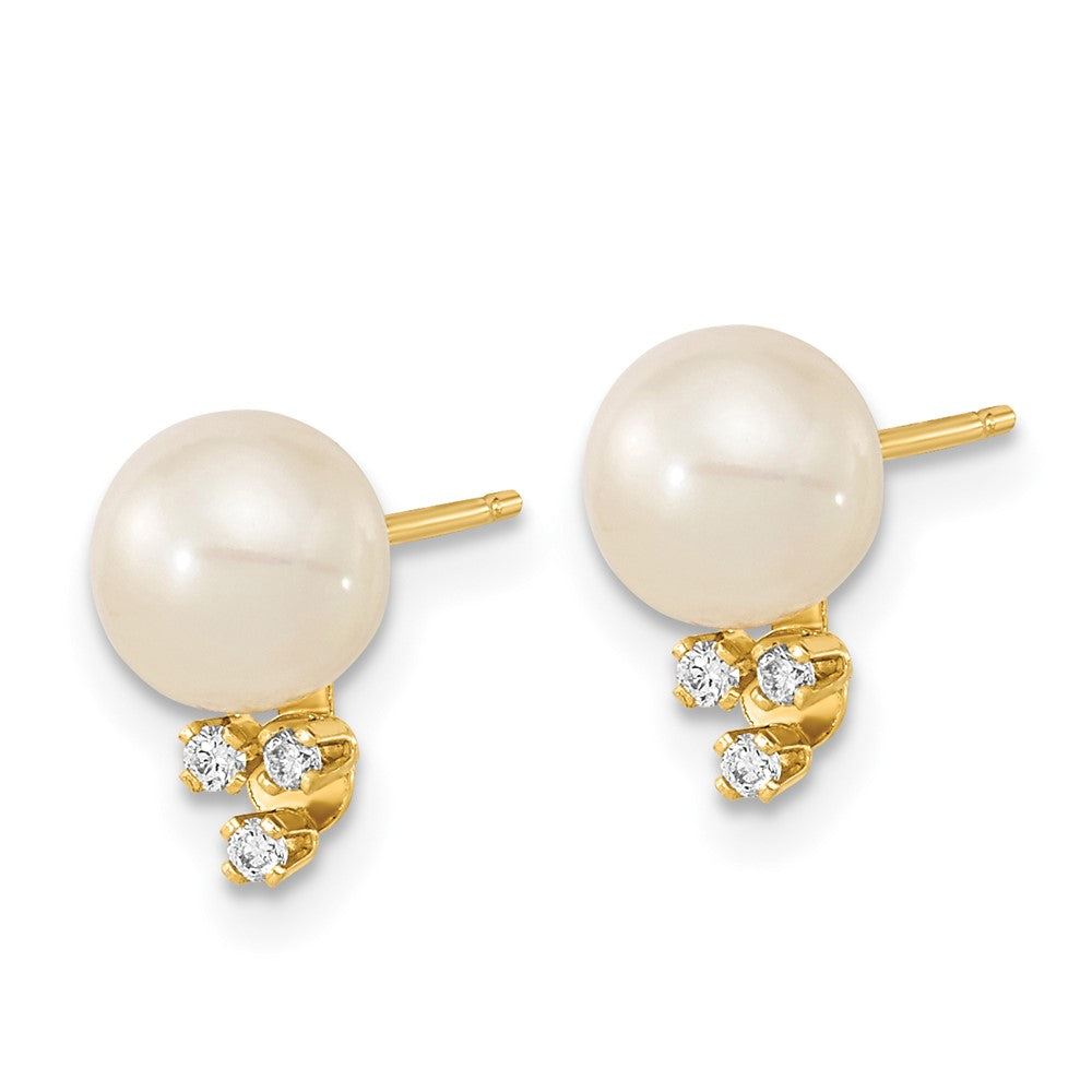 Gold 6-7mm White Round Freshwater Cultured Pearl .06ct Diamond Post Earrings - Model XF647E - Charlie & Co. Jewelry