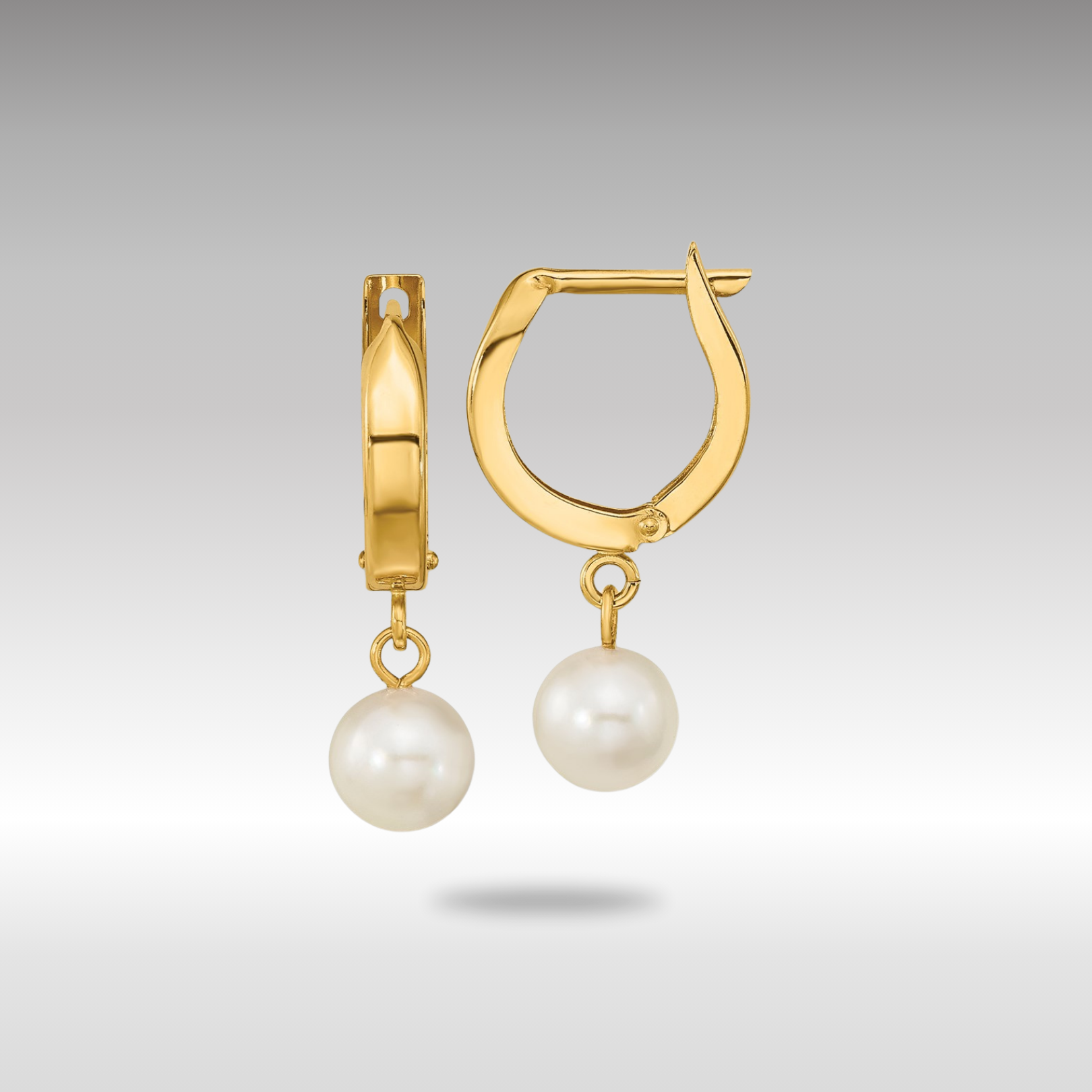 Gold 6-7mm White Round Akoya Saltwater Cultured Pearl Hoop Dangle Earrings - Model XF650E - Charlie & Co. Jewelry