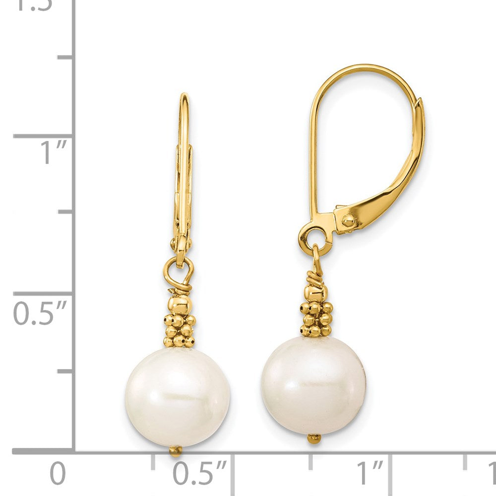 Gold 8-9mm Near Round White FWC Pearl Leverback Earrings - Model XF654E - Charlie & Co. Jewelry