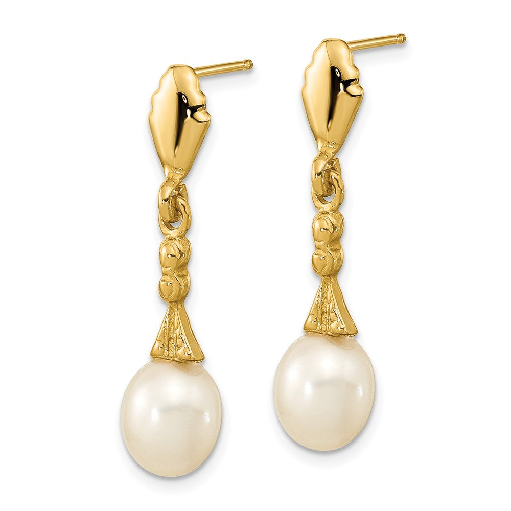 Gold 5-6mm White Teardrop Freshwater Cultured Pearl Dangle Post Earrings - Model XF675E - Charlie & Co. Jewelry