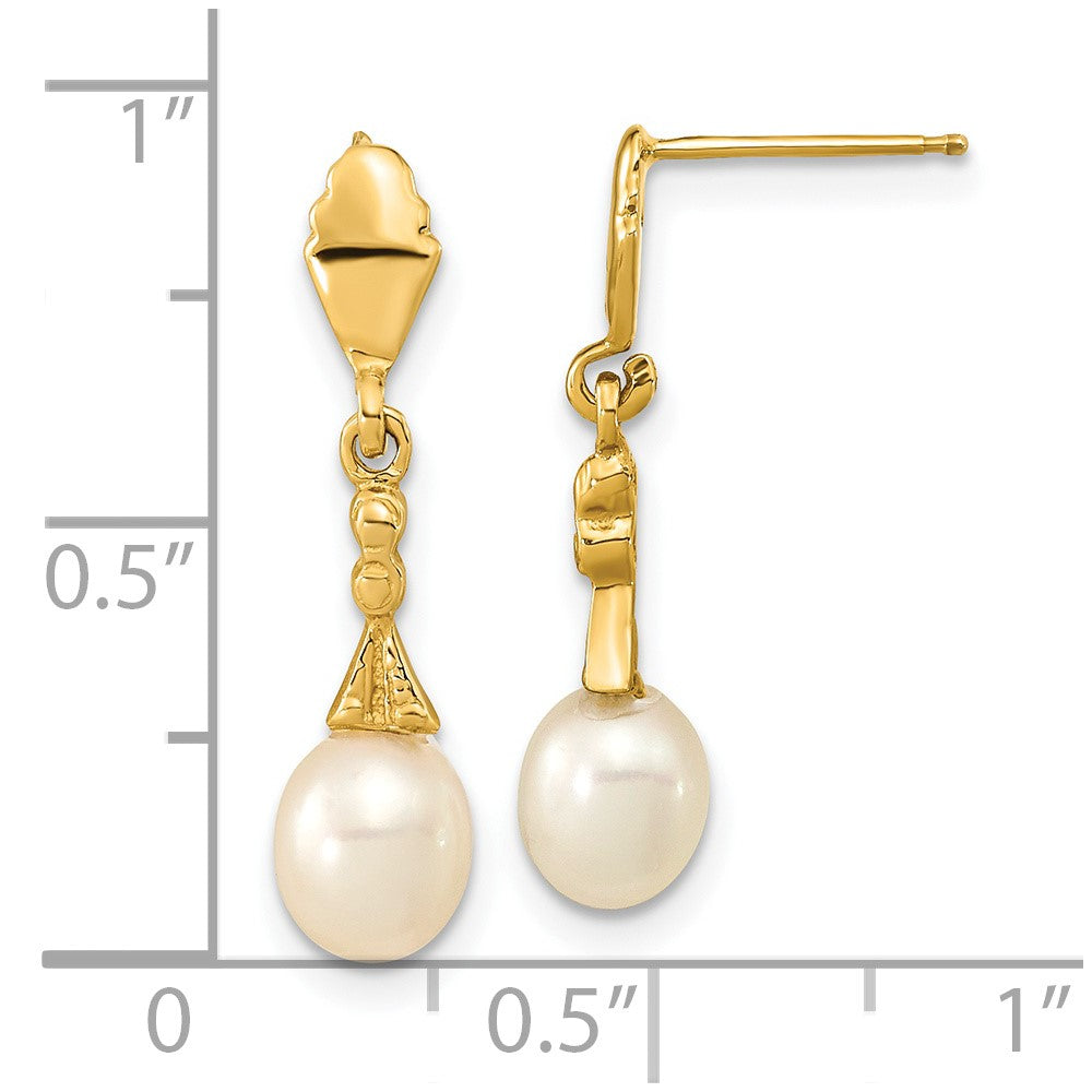 Gold 5-6mm White Teardrop Freshwater Cultured Pearl Dangle Post Earrings - Model XF675E - Charlie & Co. Jewelry