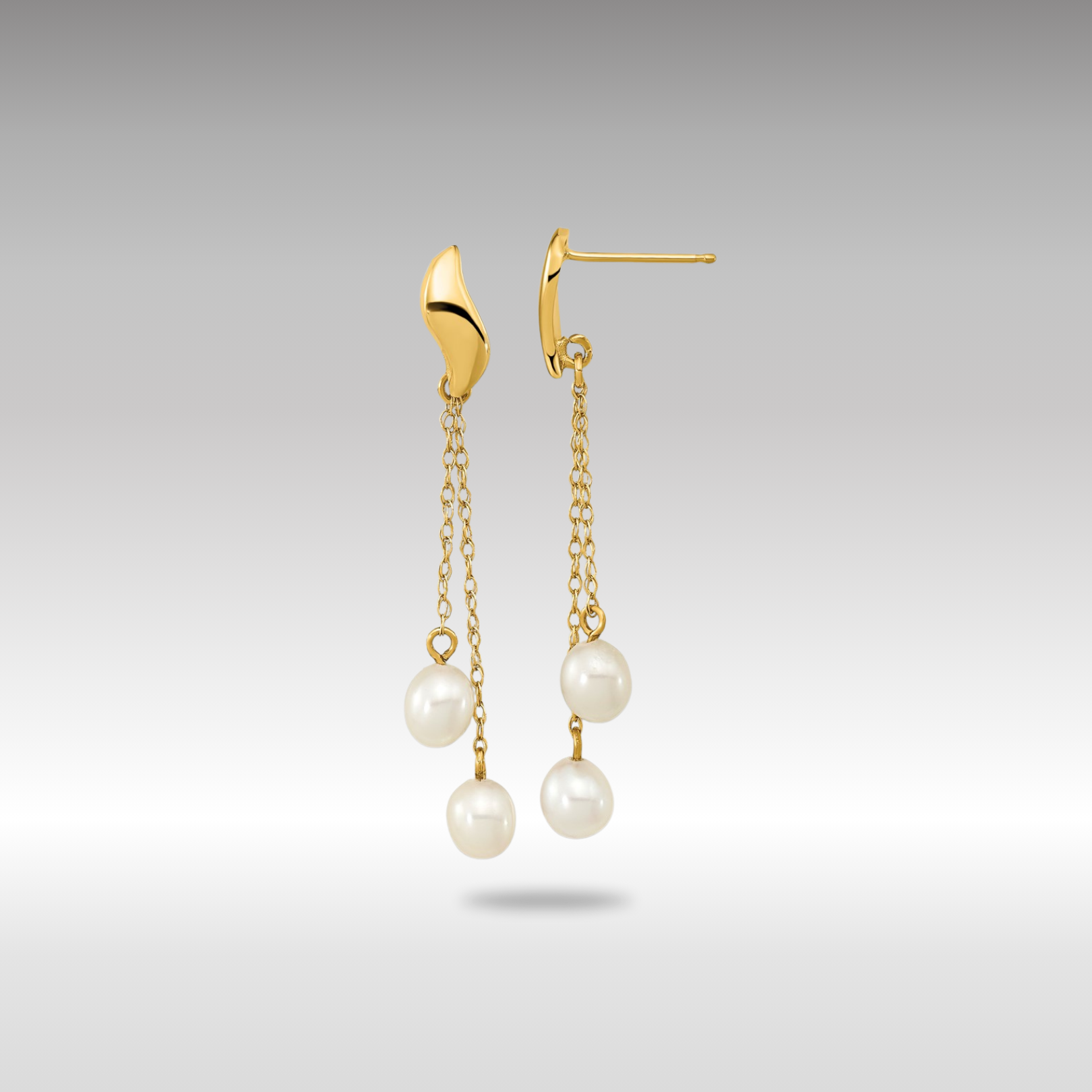 Gold 4-5mm White Rice Freshwater Cultured Pearl Dangle Post Earrings - Model XF677E - Charlie & Co. Jewelry