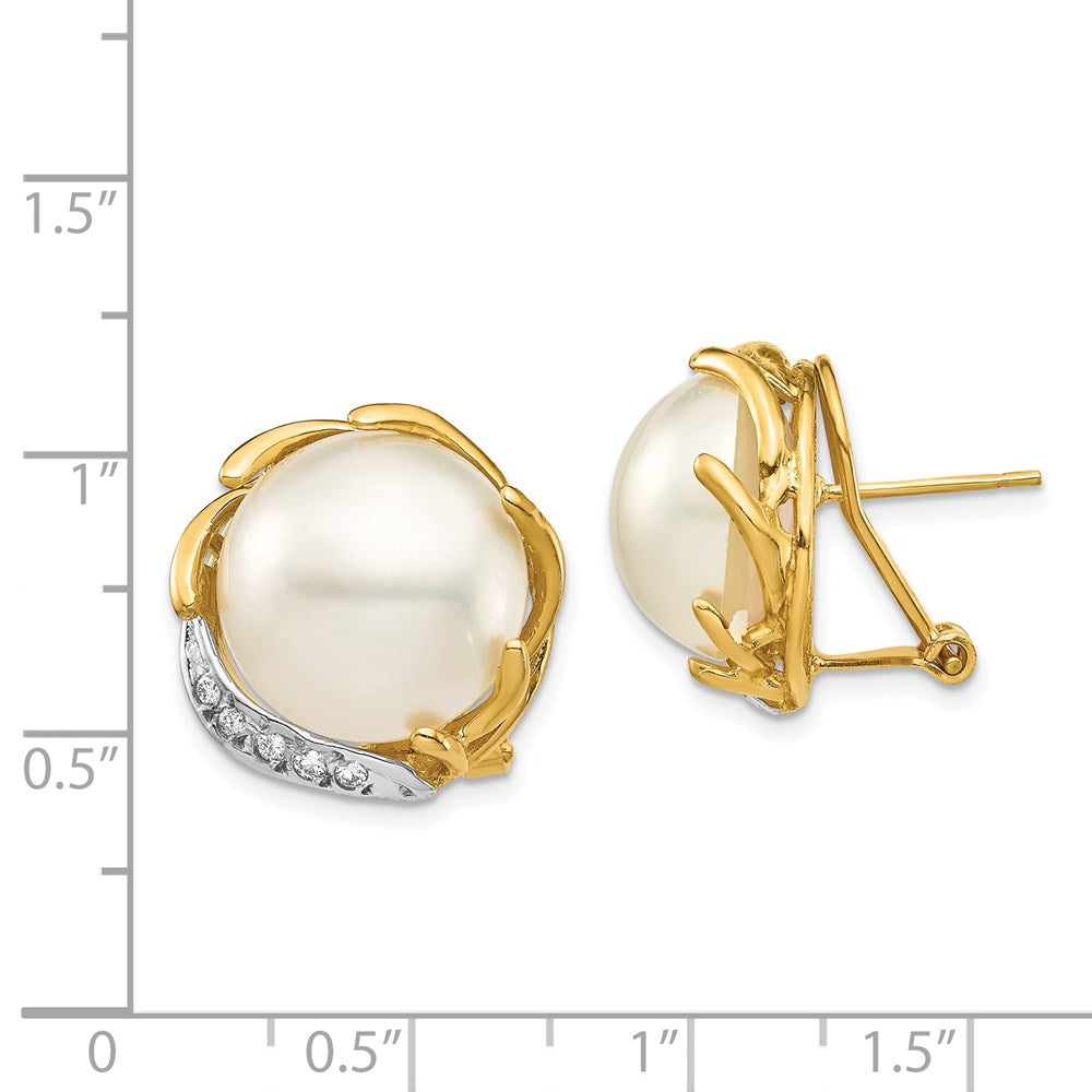 Gold 12-13mm Saltwater Cultured Mabe Pearl .10ct Diamond Omega Back Earrings - Model XF686E - Charlie & Co. Jewelry