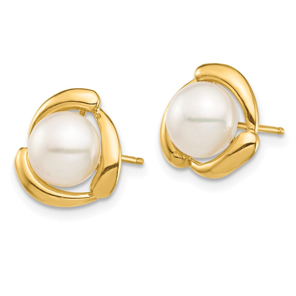 Gold 7-8mm White Button Freshwater Cultured Pearl Post Earrings - Model XF694E - Charlie & Co. Jewelry