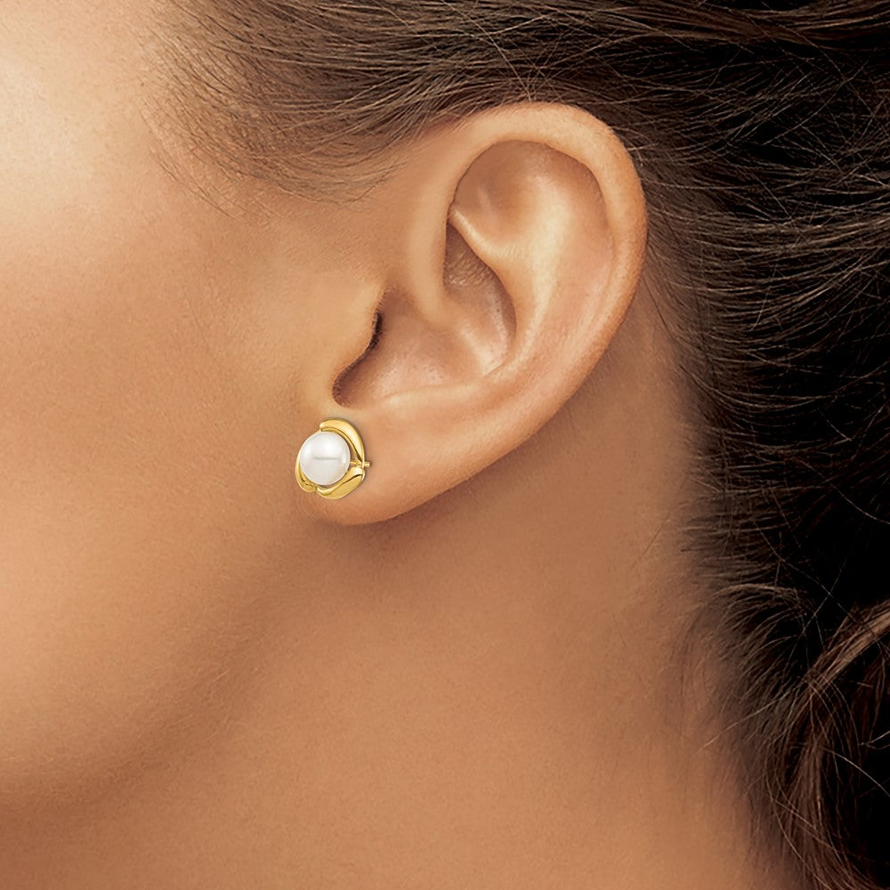 Gold 7-8mm White Button Freshwater Cultured Pearl Post Earrings - Model XF694E - Charlie & Co. Jewelry