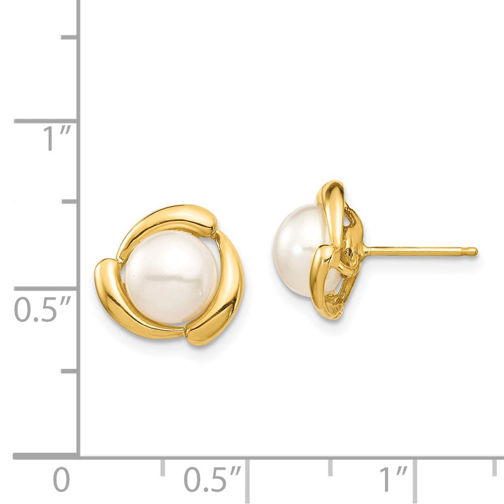 Gold 7-8mm White Button Freshwater Cultured Pearl Post Earrings - Model XF694E - Charlie & Co. Jewelry