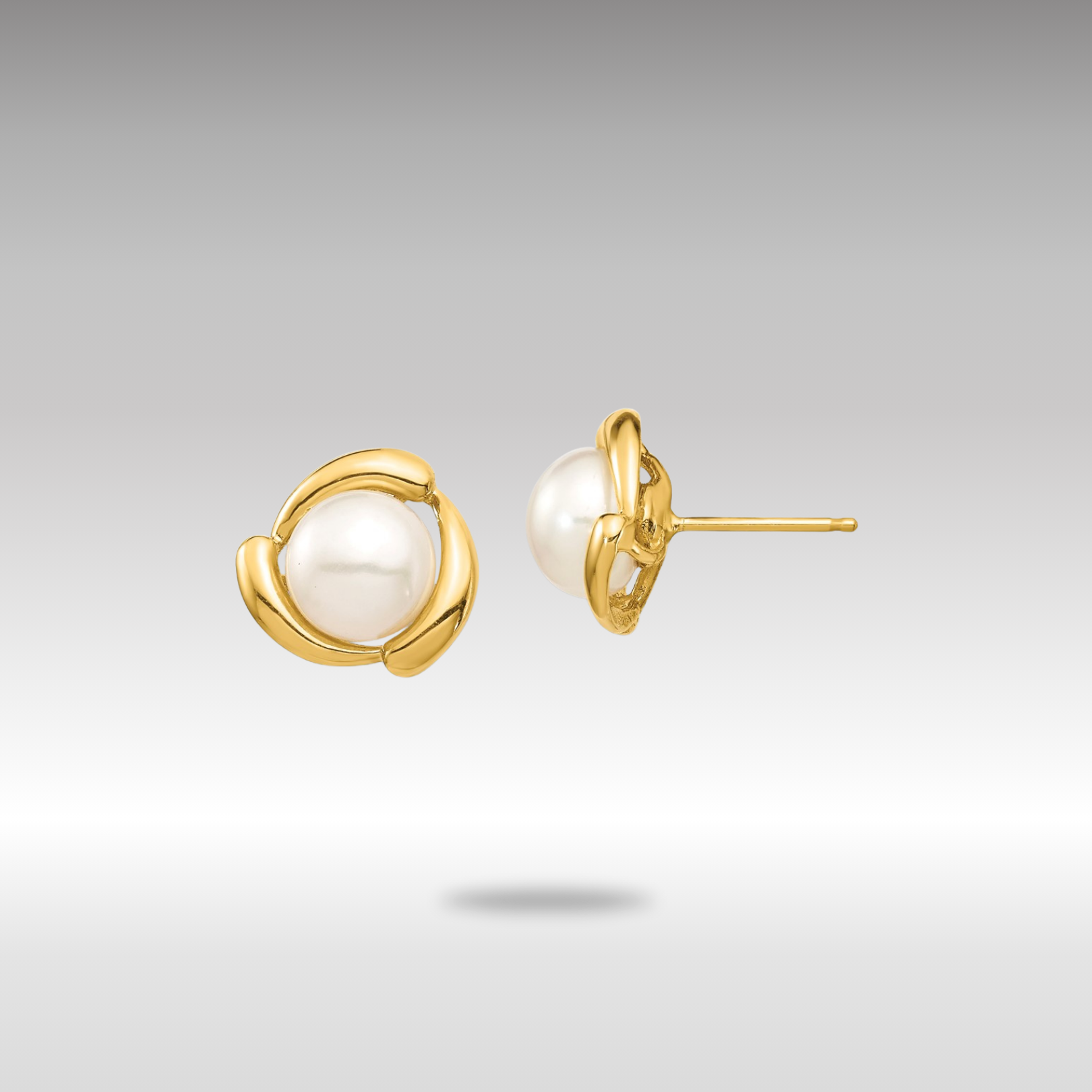 Gold 7-8mm White Button Freshwater Cultured Pearl Post Earrings - Model XF694E - Charlie & Co. Jewelry