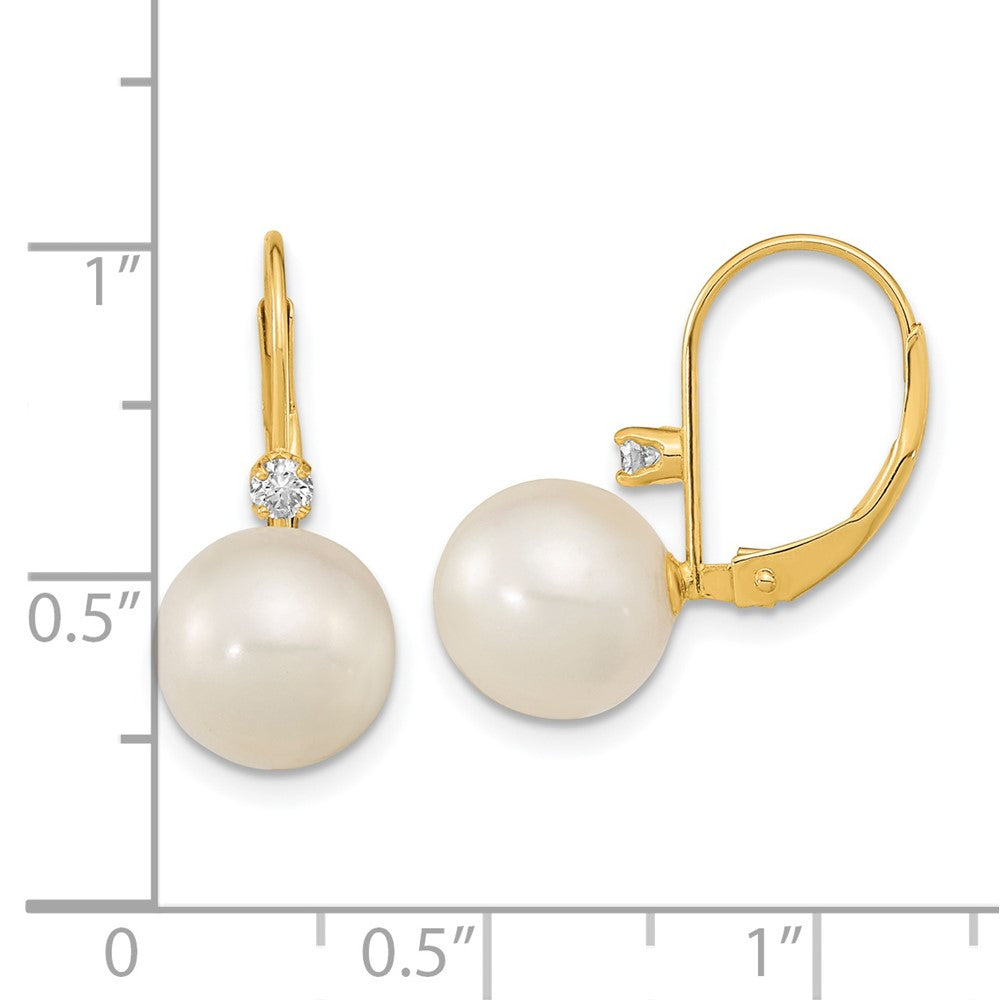 Gold 9-9.5mm White Round FWC Pearl .10ct Diamond Leverback Earrings - Model XF699E - Charlie & Co. Jewelry