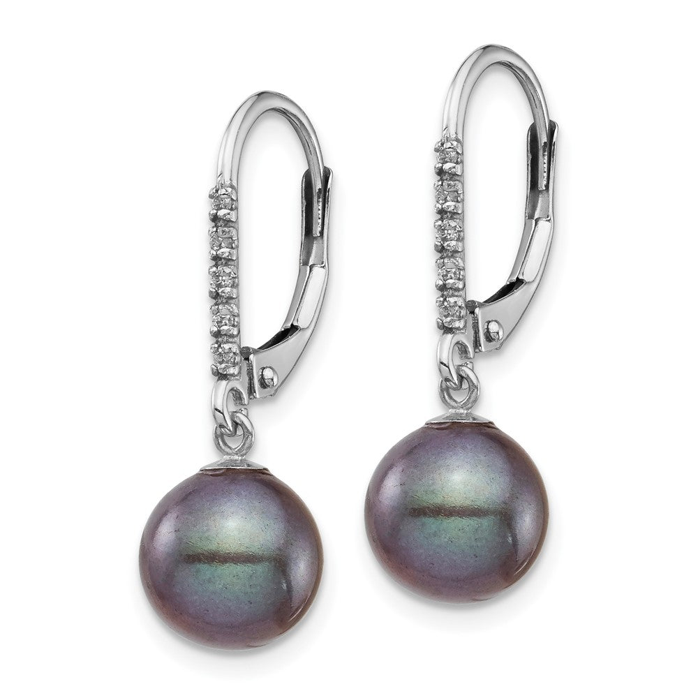 White Gold Dyed Fresh Water Cultured Pearl & .05ct Diamond Leverback Earrings Model-XF700E - Charlie & Co. Jewelry