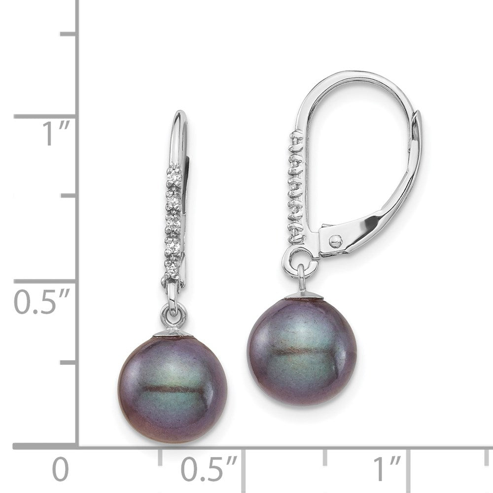 White Gold Dyed Fresh Water Cultured Pearl & .05ct Diamond Leverback Earrings Model-XF700E - Charlie & Co. Jewelry