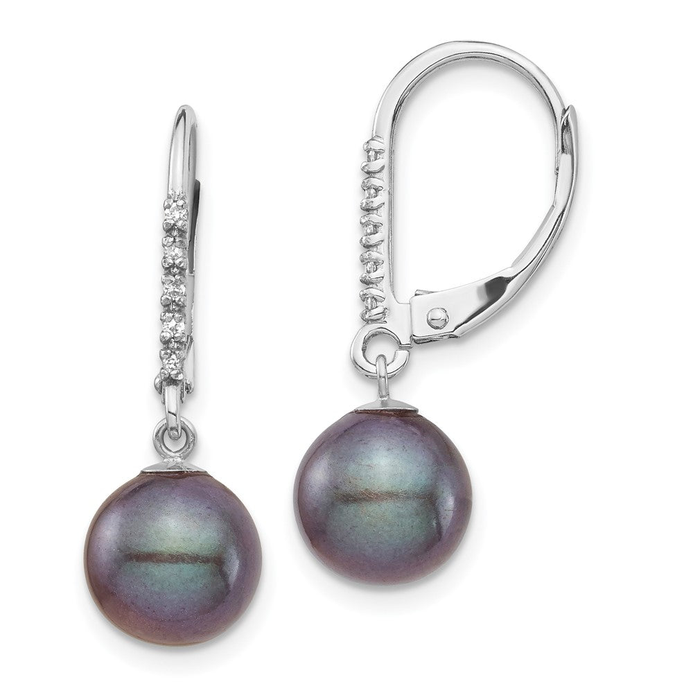 White Gold Dyed Fresh Water Cultured Pearl & .05ct Diamond Leverback Earrings Model-XF700E - Charlie & Co. Jewelry