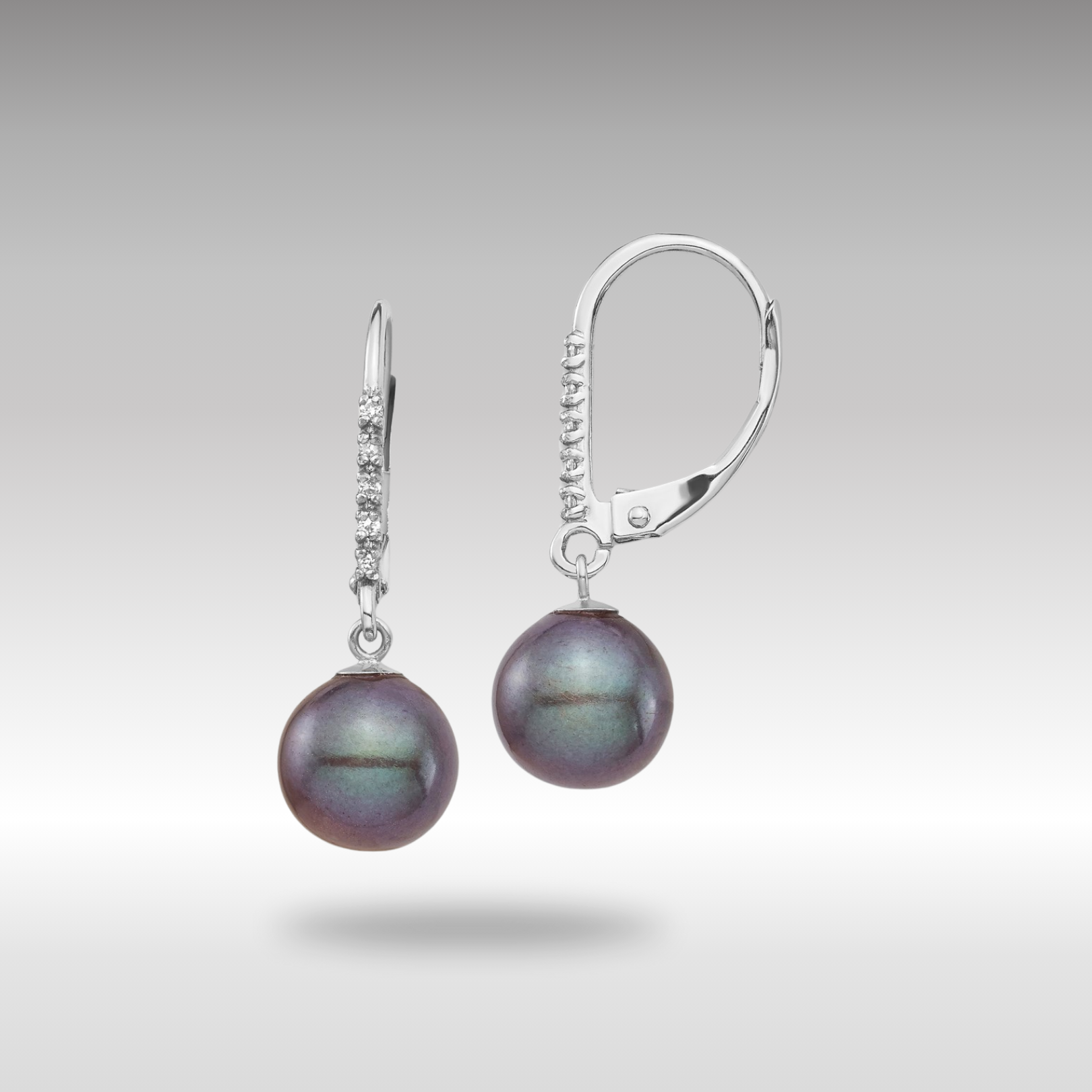 White Gold Dyed Fresh Water Cultured Pearl & .05ct Diamond Leverback Earrings Model-XF700E - Charlie & Co. Jewelry