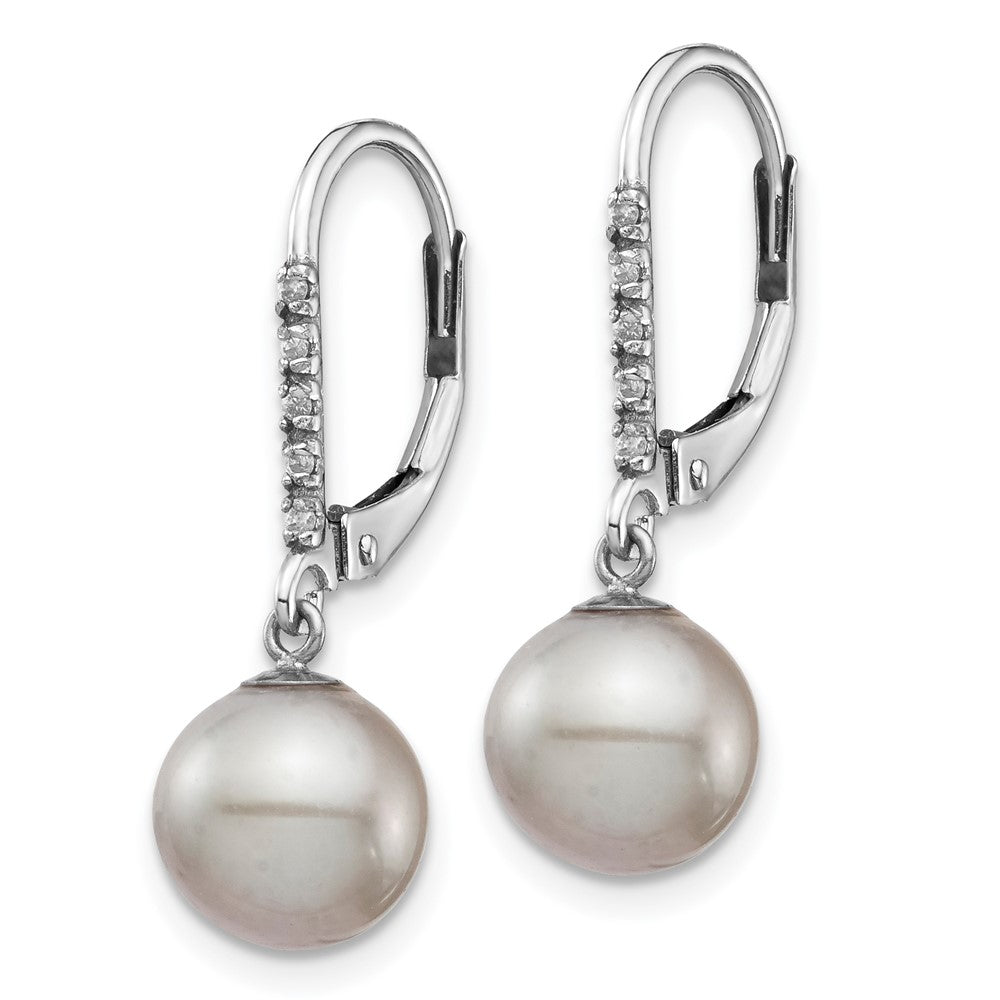 White Gold 8-9mm Grey FWC Pearl .05ct Diamond Leverback Earrings Model-XF701E - Charlie & Co. Jewelry