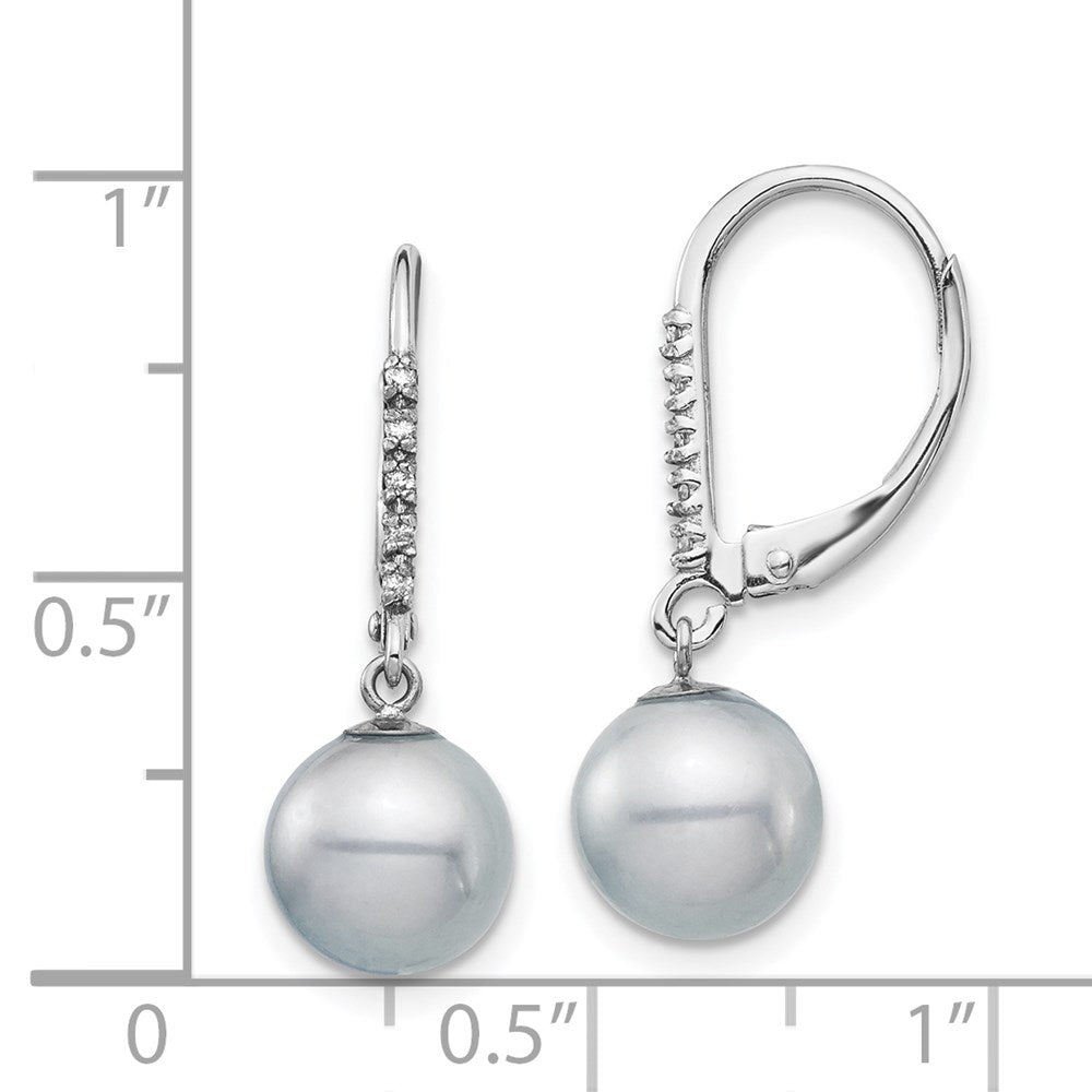 White Gold 8-9mm Grey FWC Pearl .05ct Diamond Leverback Earrings Model-XF701E - Charlie & Co. Jewelry