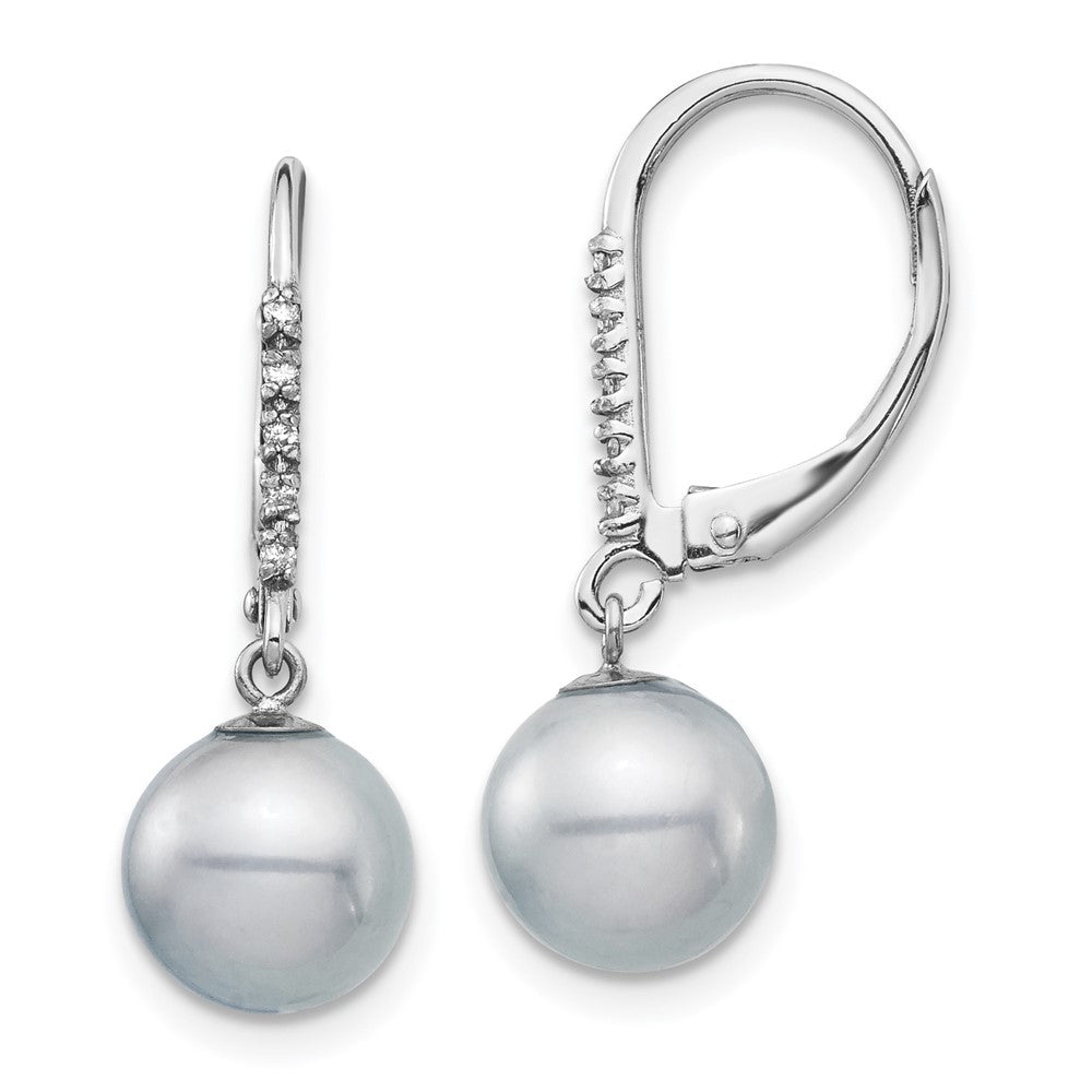 White Gold 8-9mm Grey FWC Pearl .05ct Diamond Leverback Earrings Model-XF701E - Charlie & Co. Jewelry