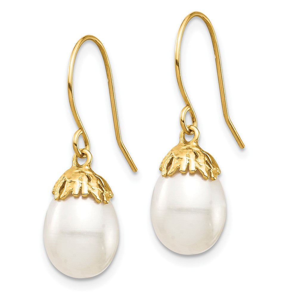 Gold 7-8mm White Rice Freshwater Cultured Pearl Dangle Earrings Model-XF704E - Charlie & Co. Jewelry