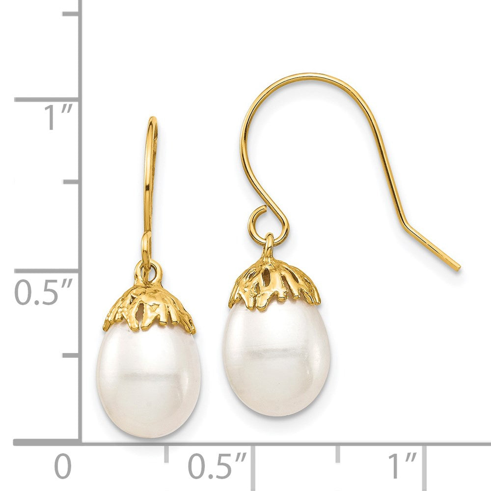 Gold 7-8mm White Rice Freshwater Cultured Pearl Dangle Earrings Model-XF704E - Charlie & Co. Jewelry